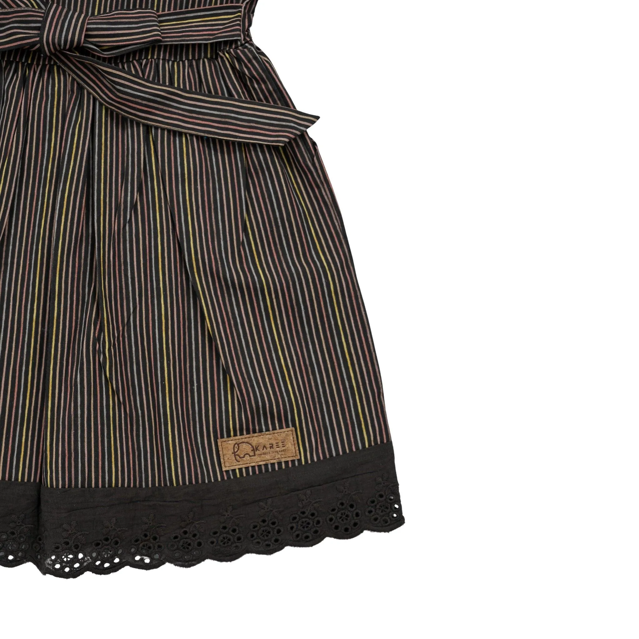 Sustainable Stripes: Eco-Friendly Black Striped Cotton Dress for Girls