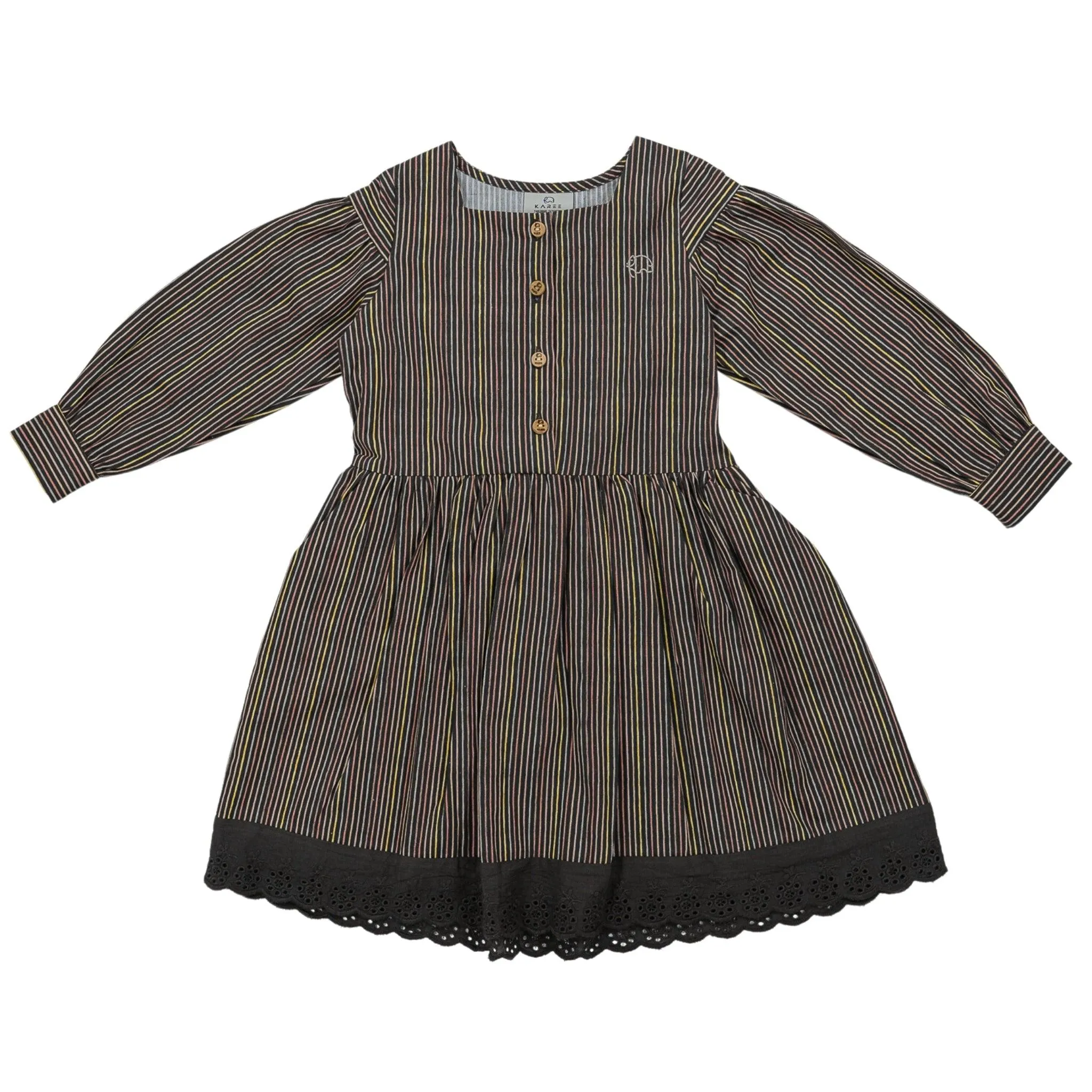 Sustainable Stripes: Eco-Friendly Black Striped Cotton Dress for Girls