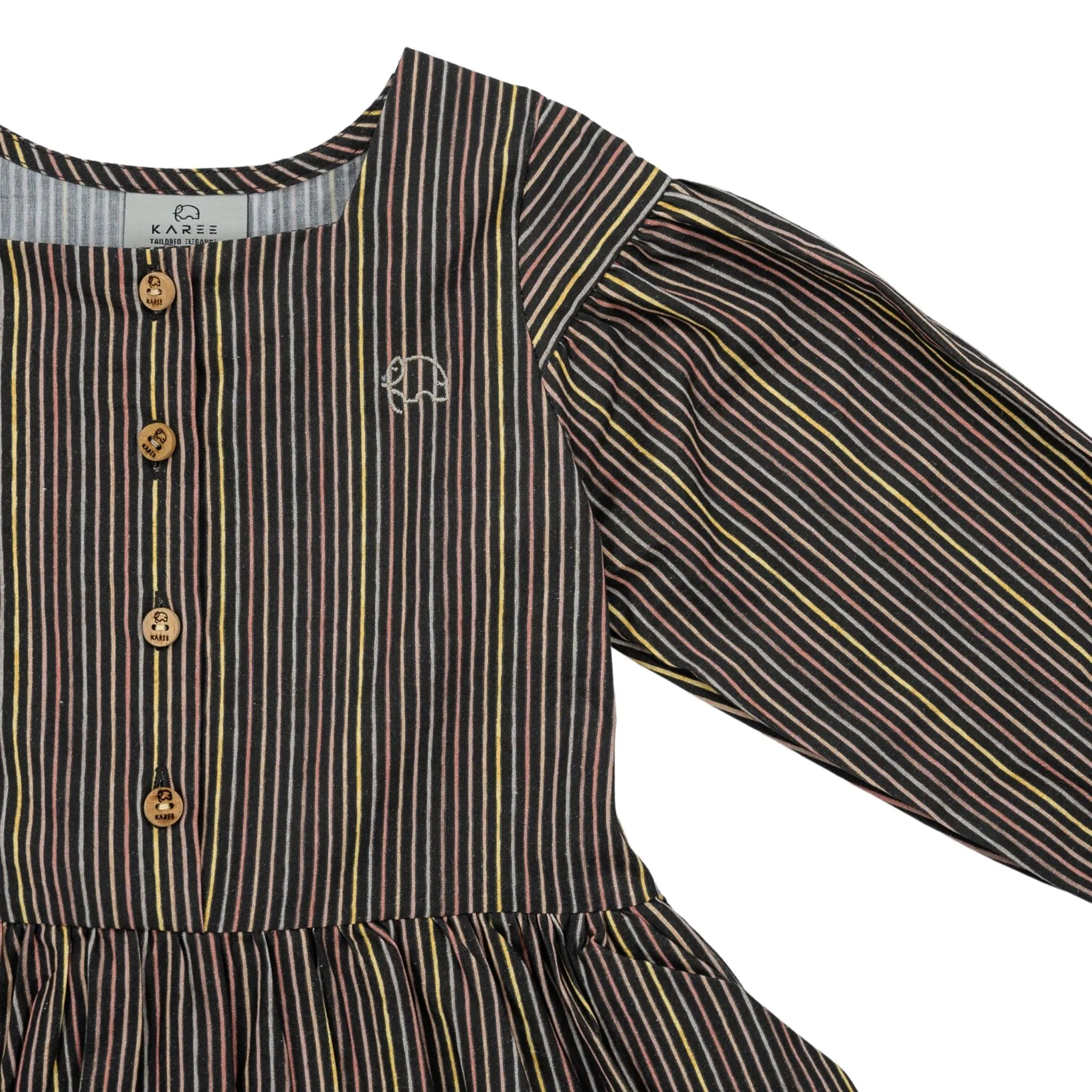 Sustainable Stripes: Eco-Friendly Black Striped Cotton Dress for Girls