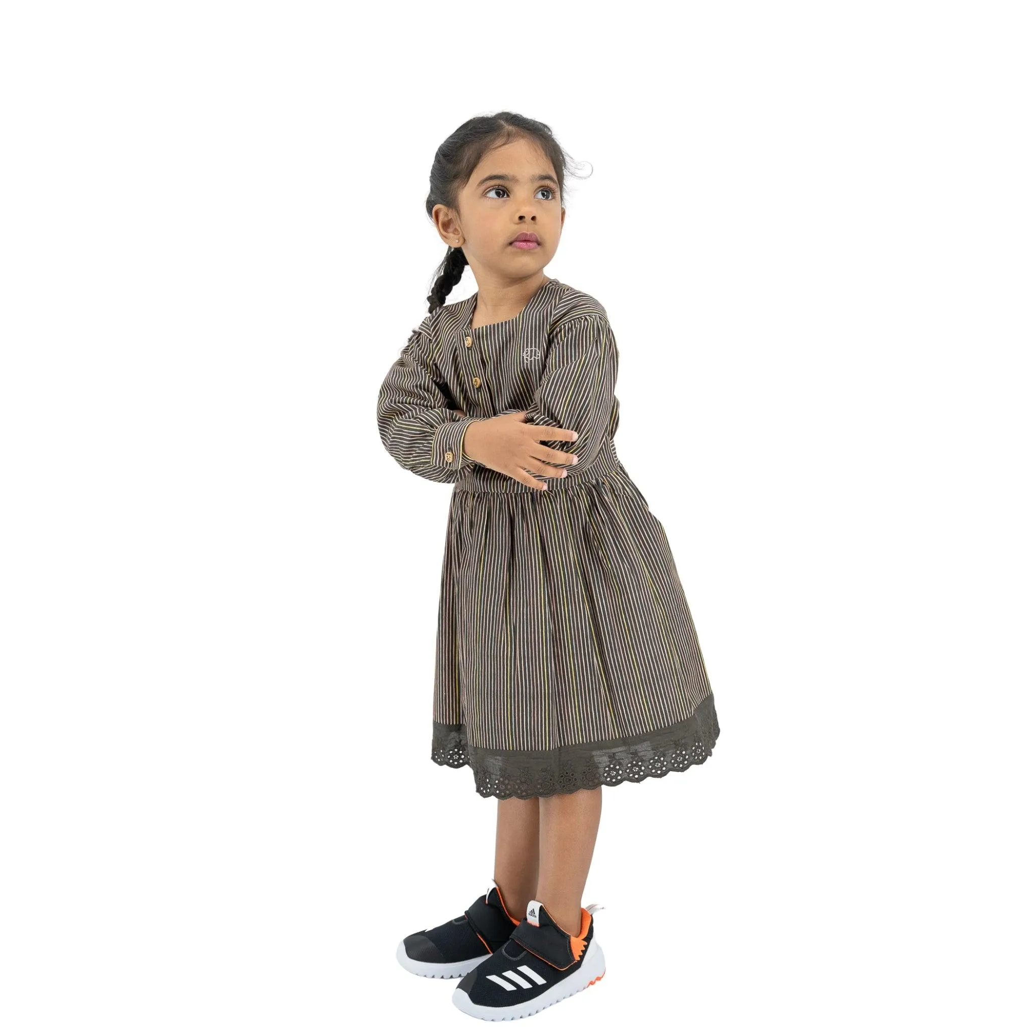 Sustainable Stripes: Eco-Friendly Black Striped Cotton Dress for Girls