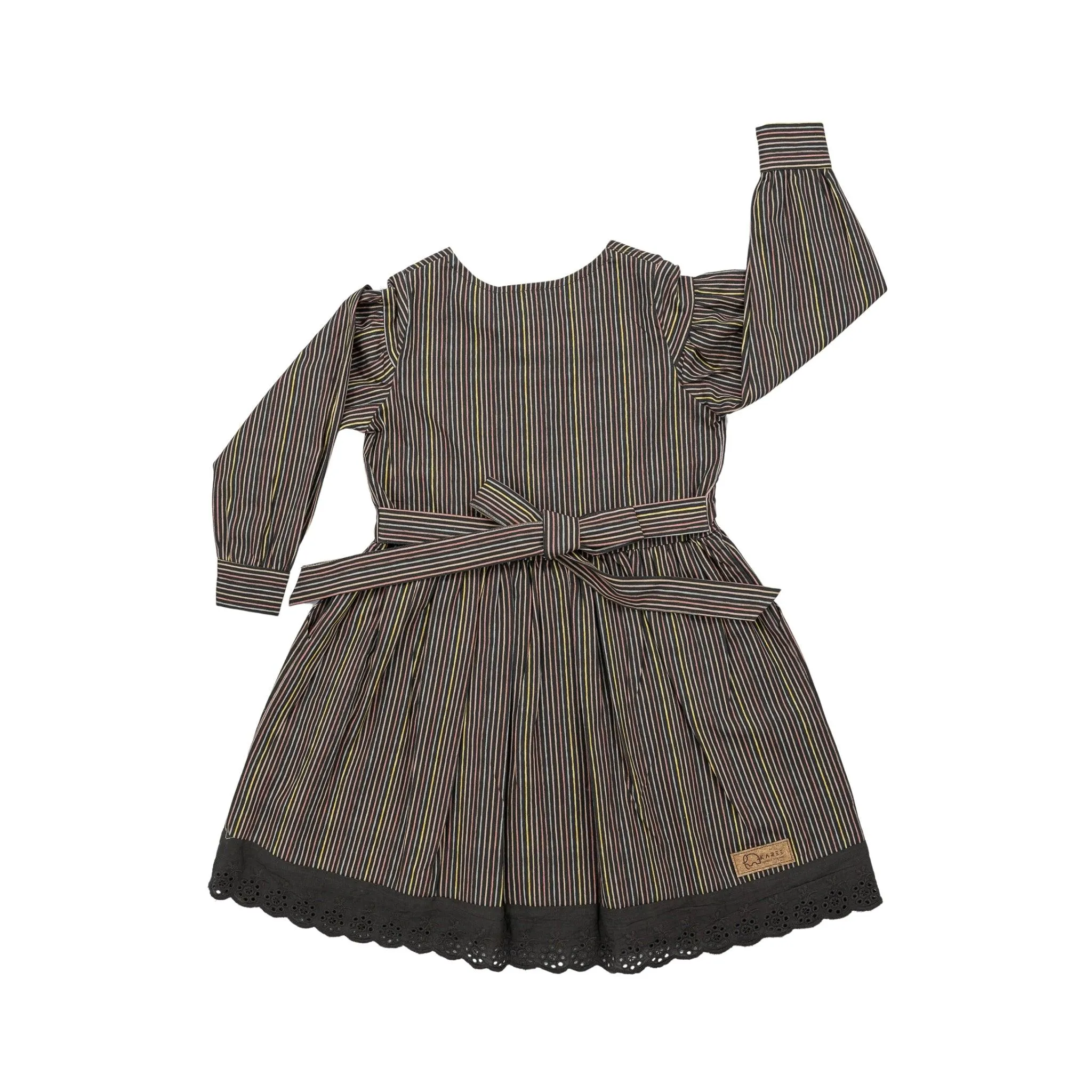 Sustainable Stripes: Eco-Friendly Black Striped Cotton Dress for Girls