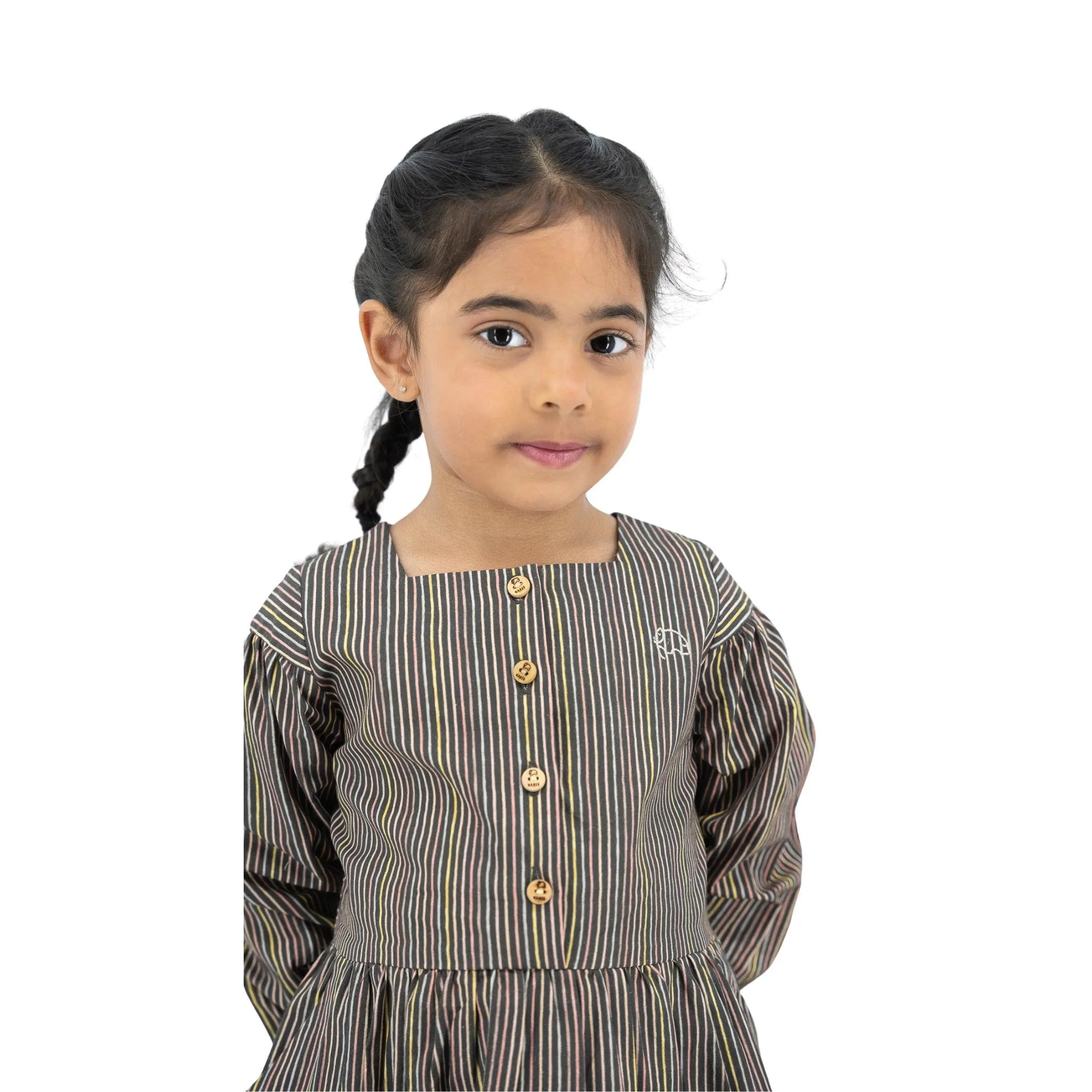 Sustainable Stripes: Eco-Friendly Black Striped Cotton Dress for Girls