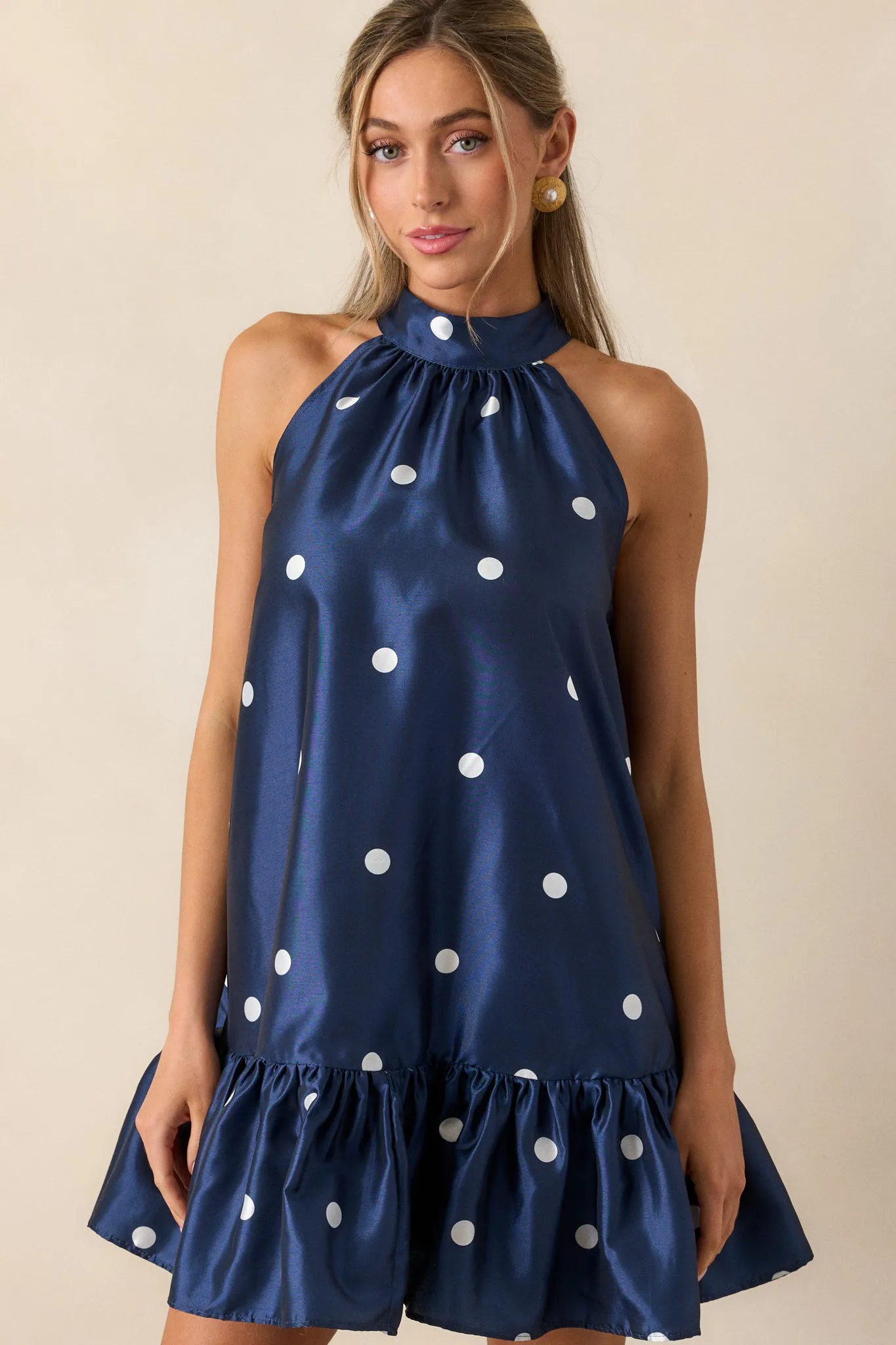 Sweet Soirée Navy Halter Polka Dot Mini Dress