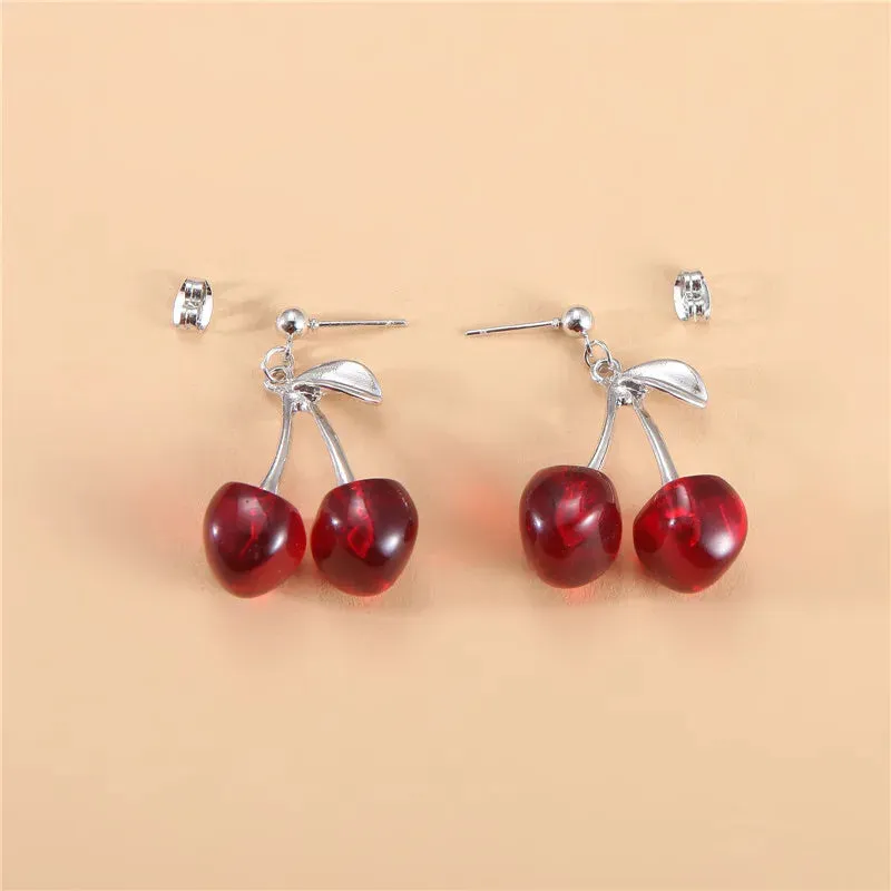 Sweet Summer Red Transparent Cherry Fruit Long Party New Earring