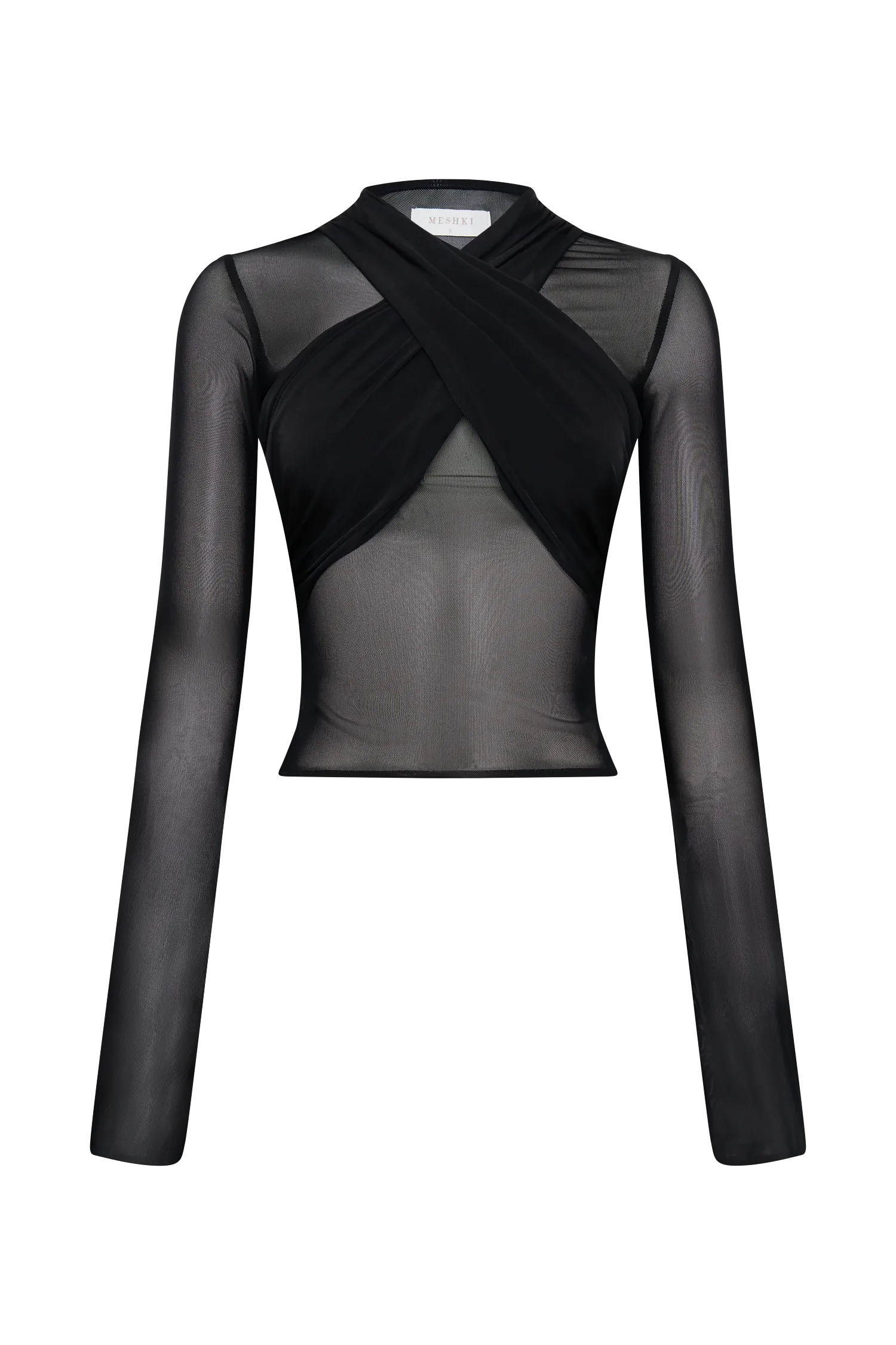 Tania Slinky And Mesh Long Sleeve Top - Black