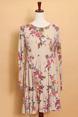 Taupe Babydoll Floral Dress