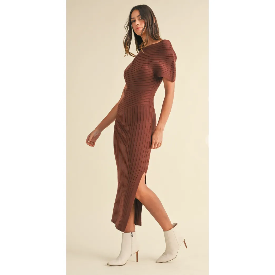 The Carly Brown Ribbed Knit Midi Dress