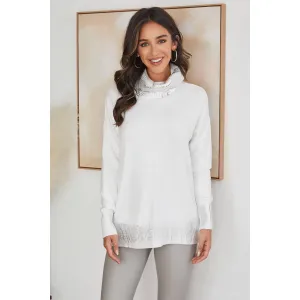 The Crystal White Metallic Foil Detail Turtleneck Sweater