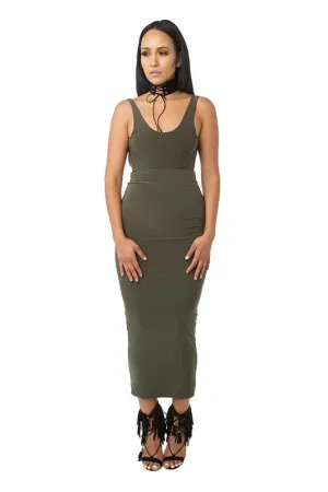 THE MYSTYLEMODE OLIVE TANK LOW BACK ESSENTIAL BODYSUIT