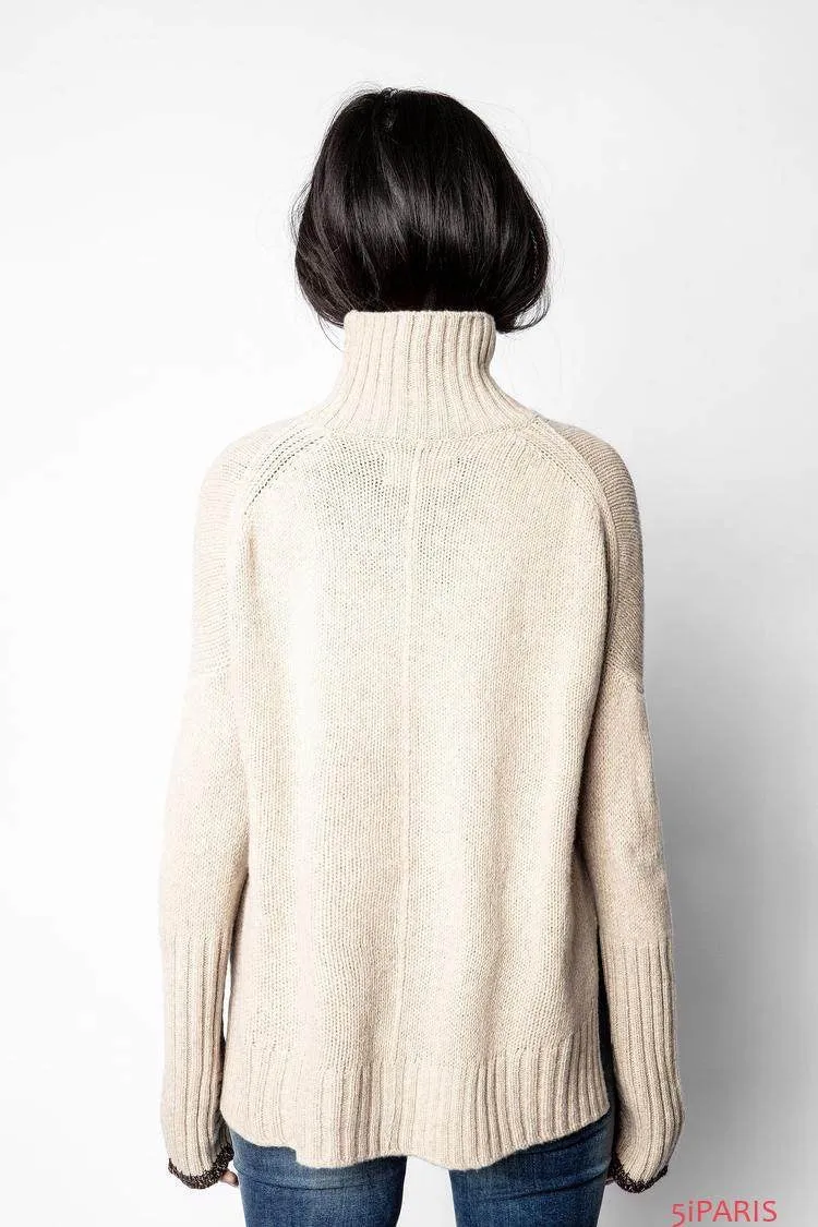 The Rock Turtleneck Contrast Color Inlay Letter Thick Needle round Neck Cashmere Sweater