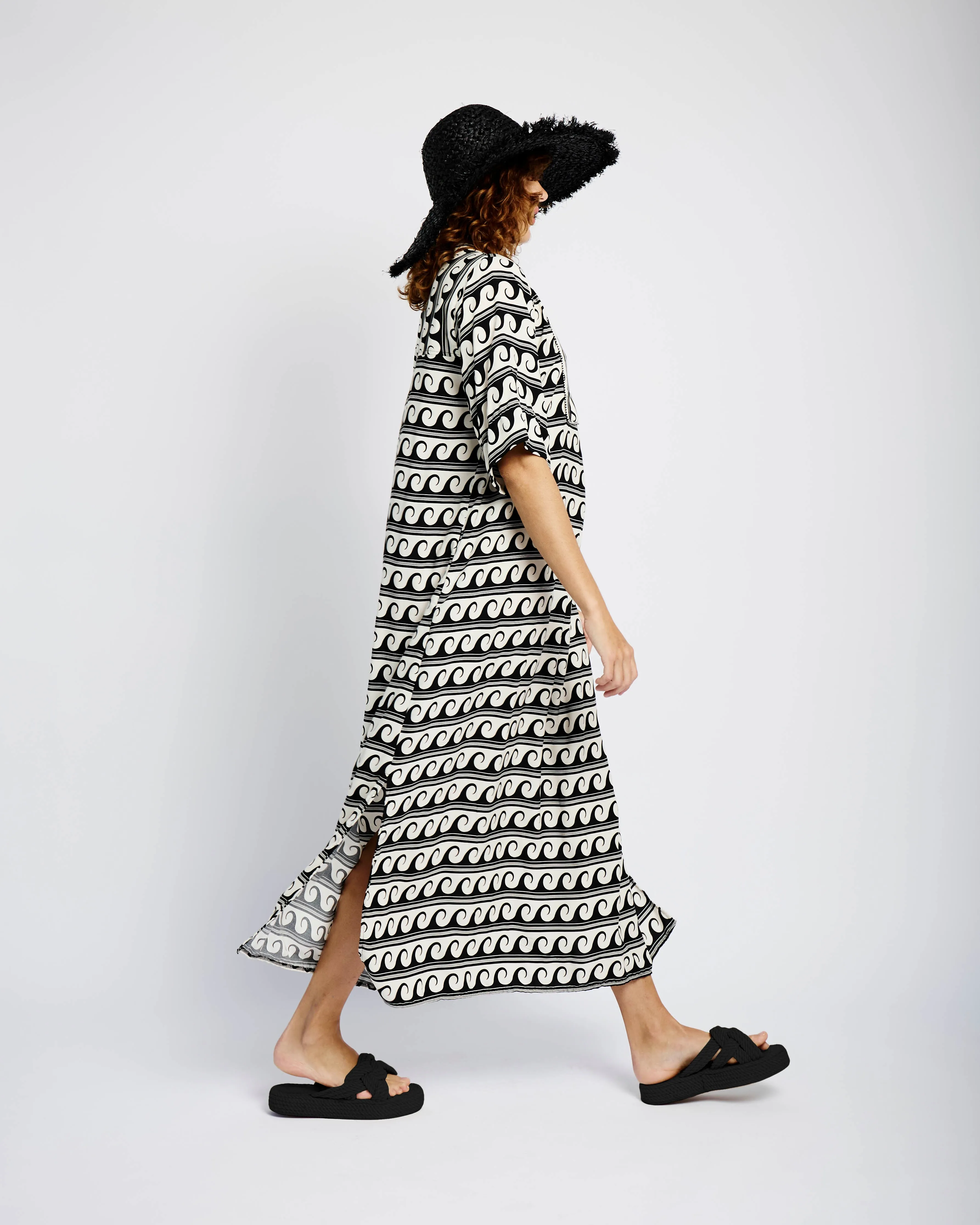 The Tunic Bib Front Dress in Wave Stripe