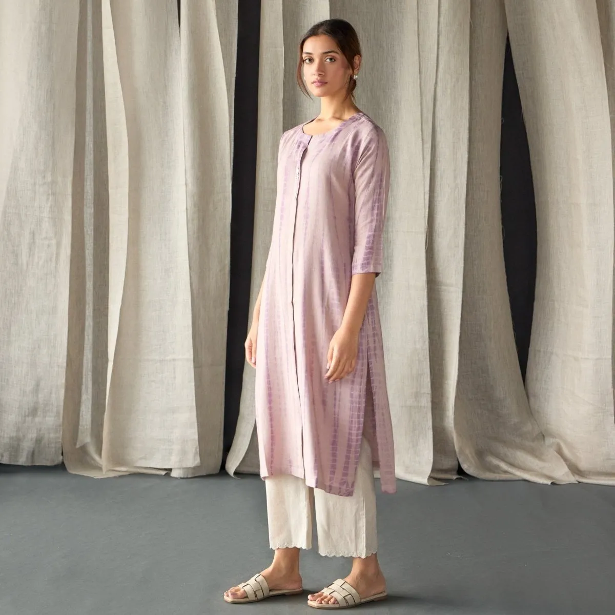 Tie-Dye Onion Pink Ecovero Linen Kurta