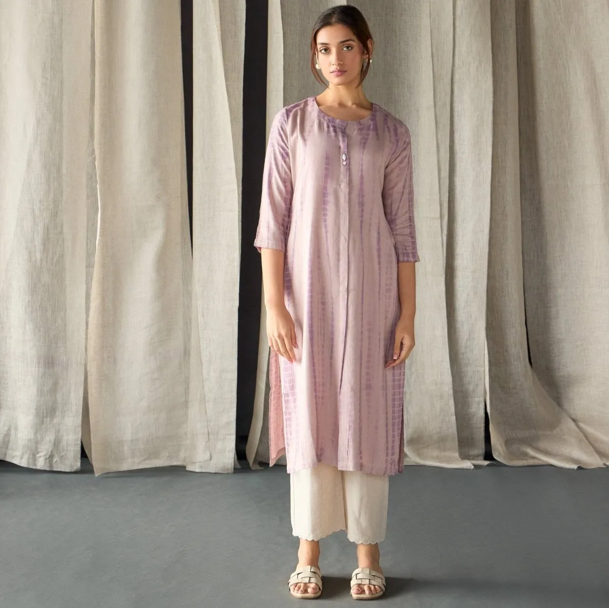 Tie-Dye Onion Pink Ecovero Linen Kurta