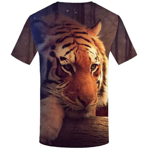 Tiger T shirts Men Forest Tshirts Cool Yellow Tshirt Anime Short Sleeve