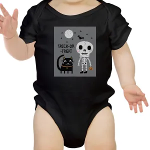 Trick-Or-Treat Skeleton Black Cat Baby Black Bodysuit