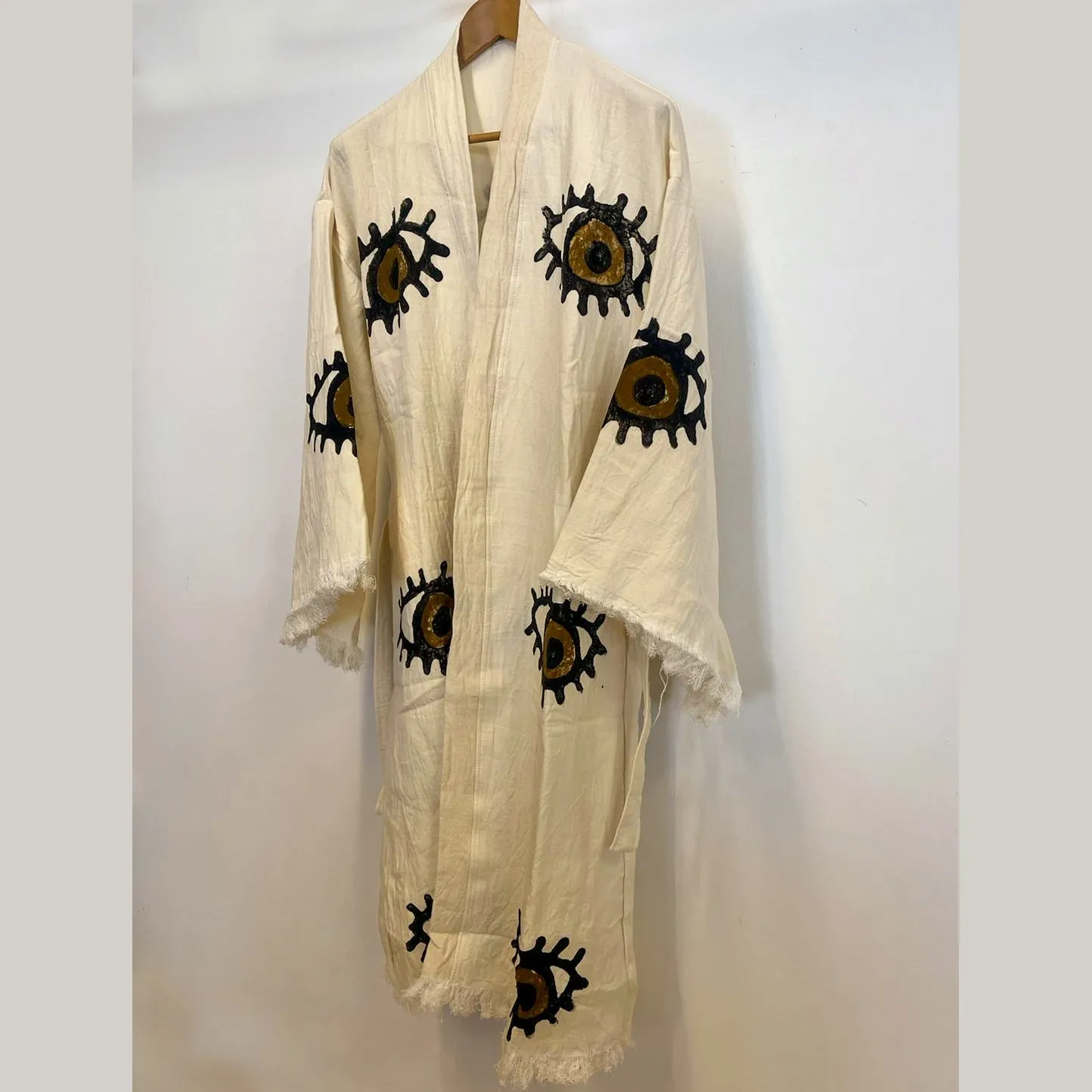 Turkish Towel Kimono Bathrobe Eye Design Natural