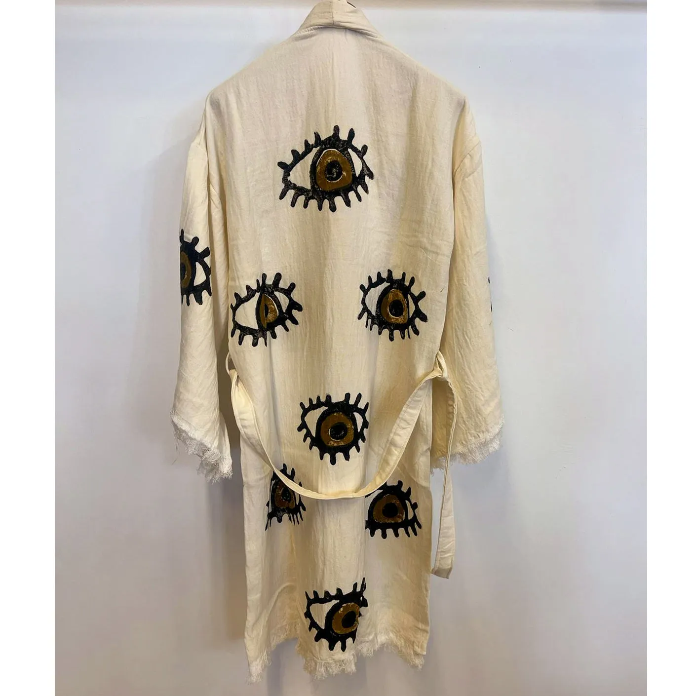 Turkish Towel Kimono Bathrobe Eye Design Natural