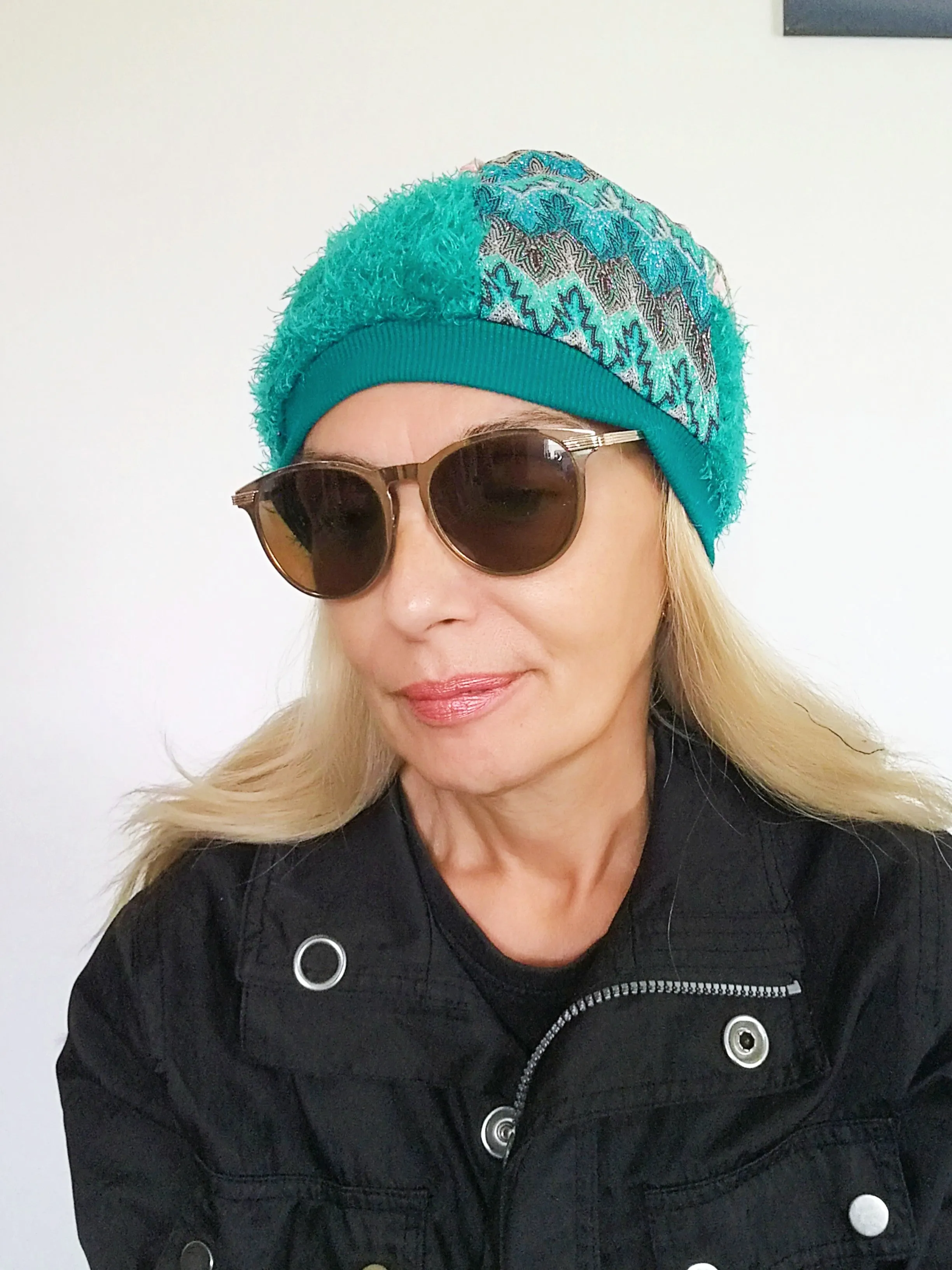 Turquoise Warm Beanie Hat for Women Faux Fur Beanie Hat