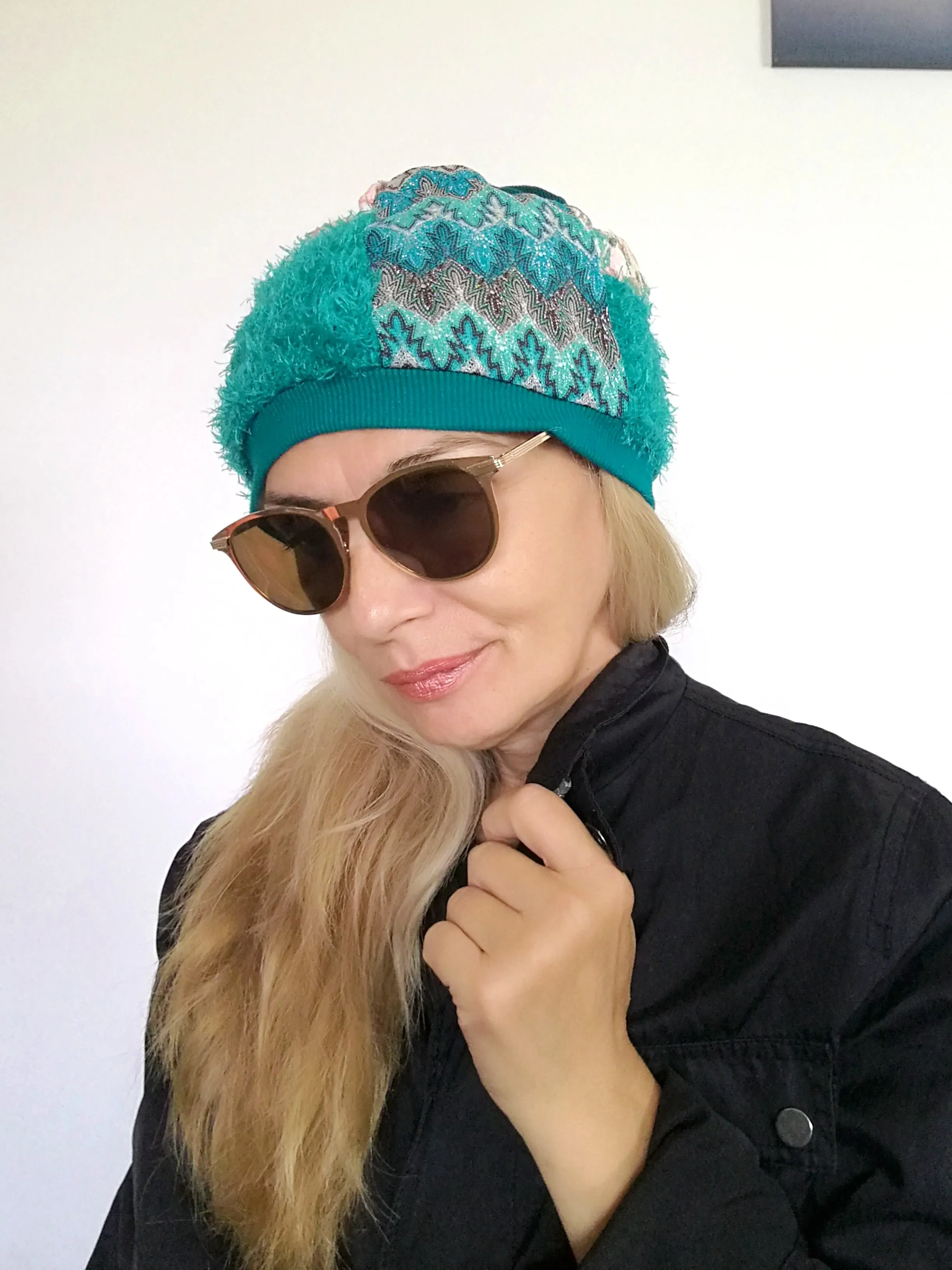 Turquoise Warm Beanie Hat for Women Faux Fur Beanie Hat