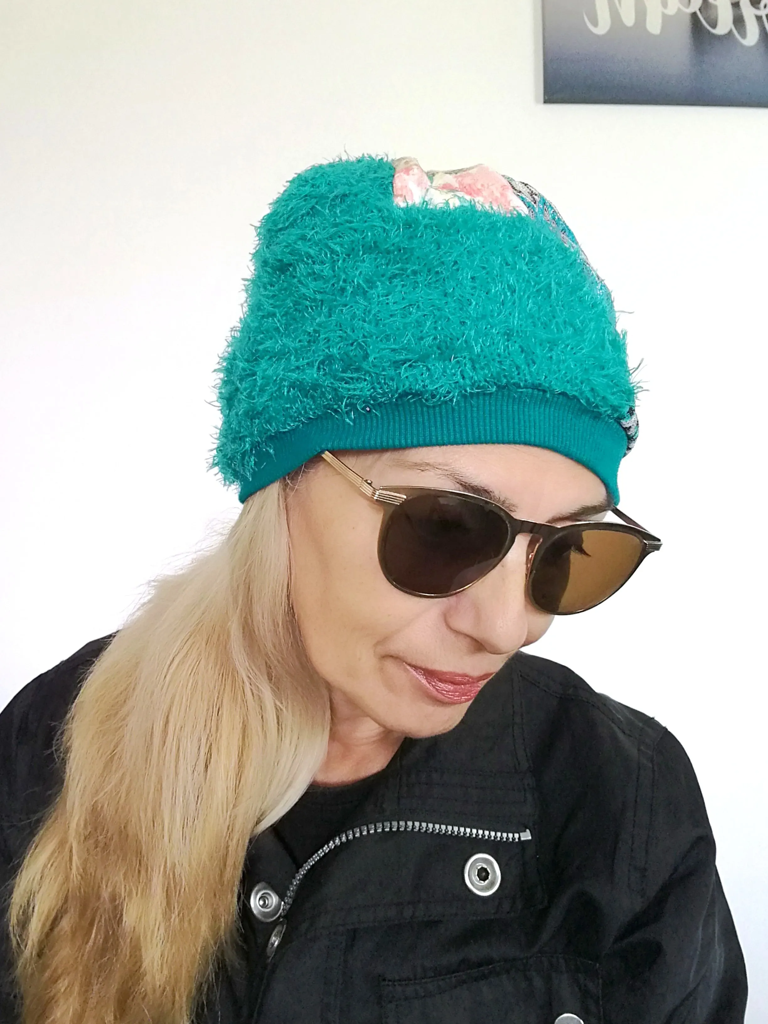 Turquoise Warm Beanie Hat for Women Faux Fur Beanie Hat