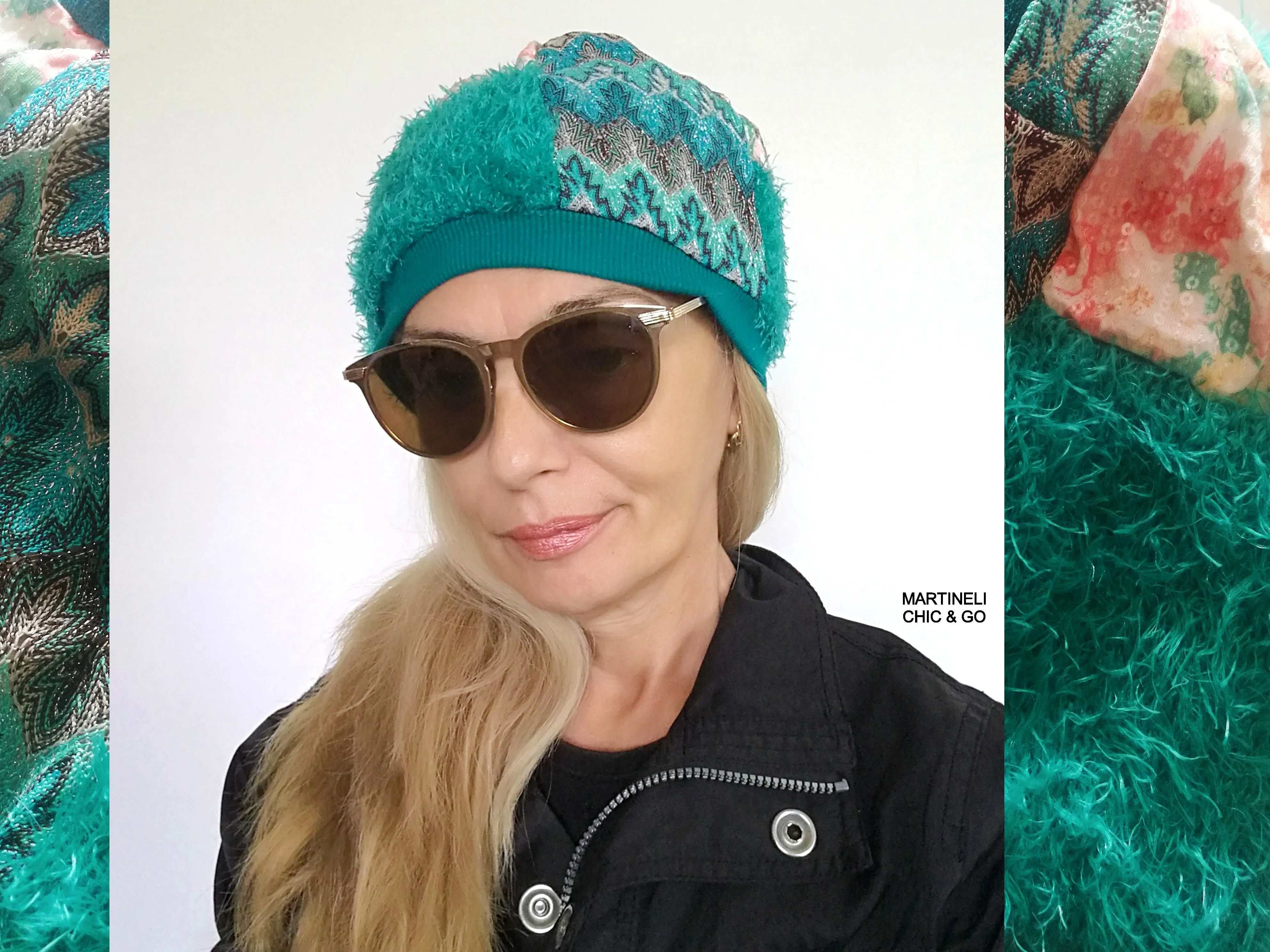 Turquoise Warm Beanie Hat for Women Faux Fur Beanie Hat