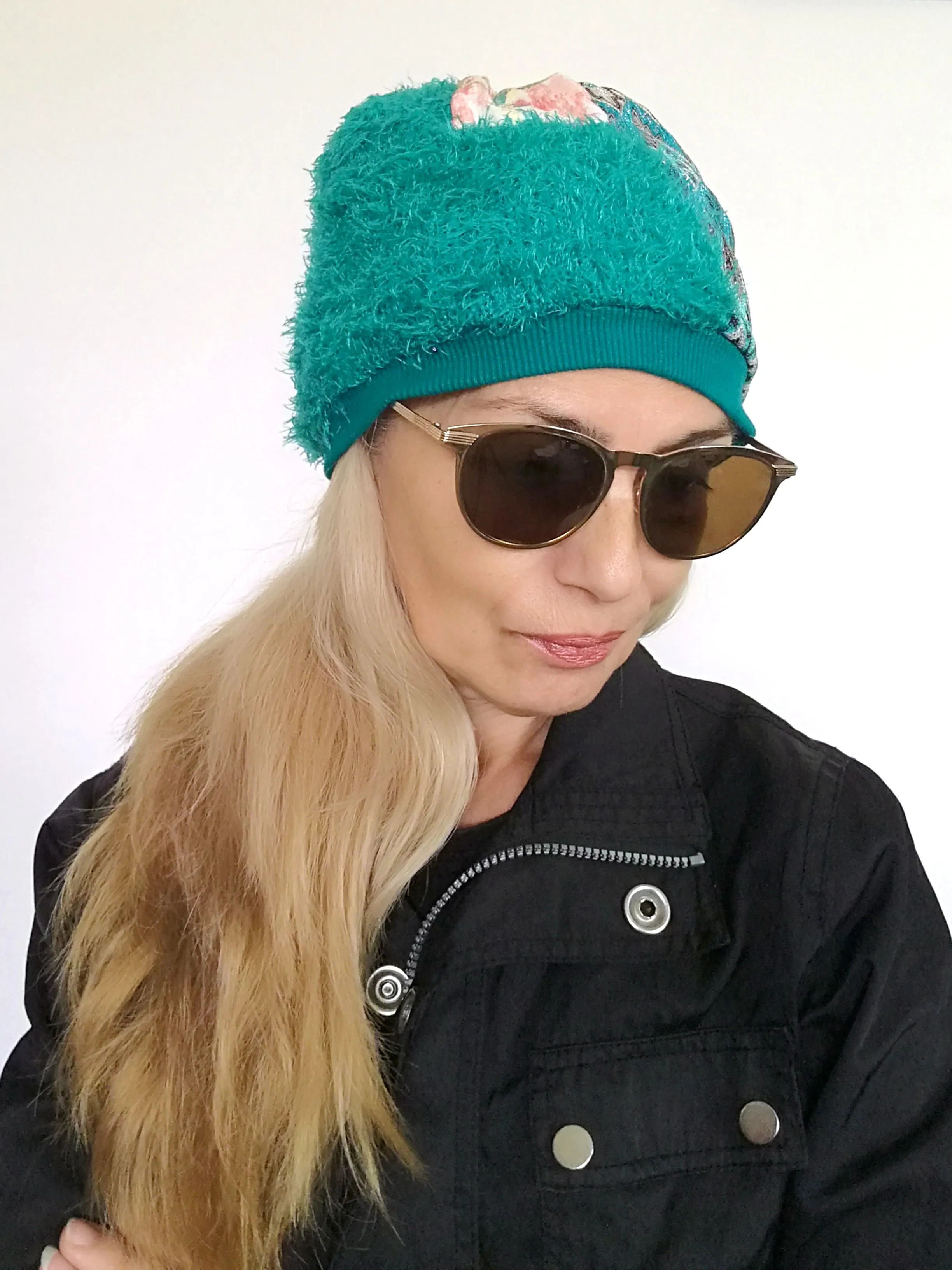 Turquoise Warm Beanie Hat for Women Faux Fur Beanie Hat