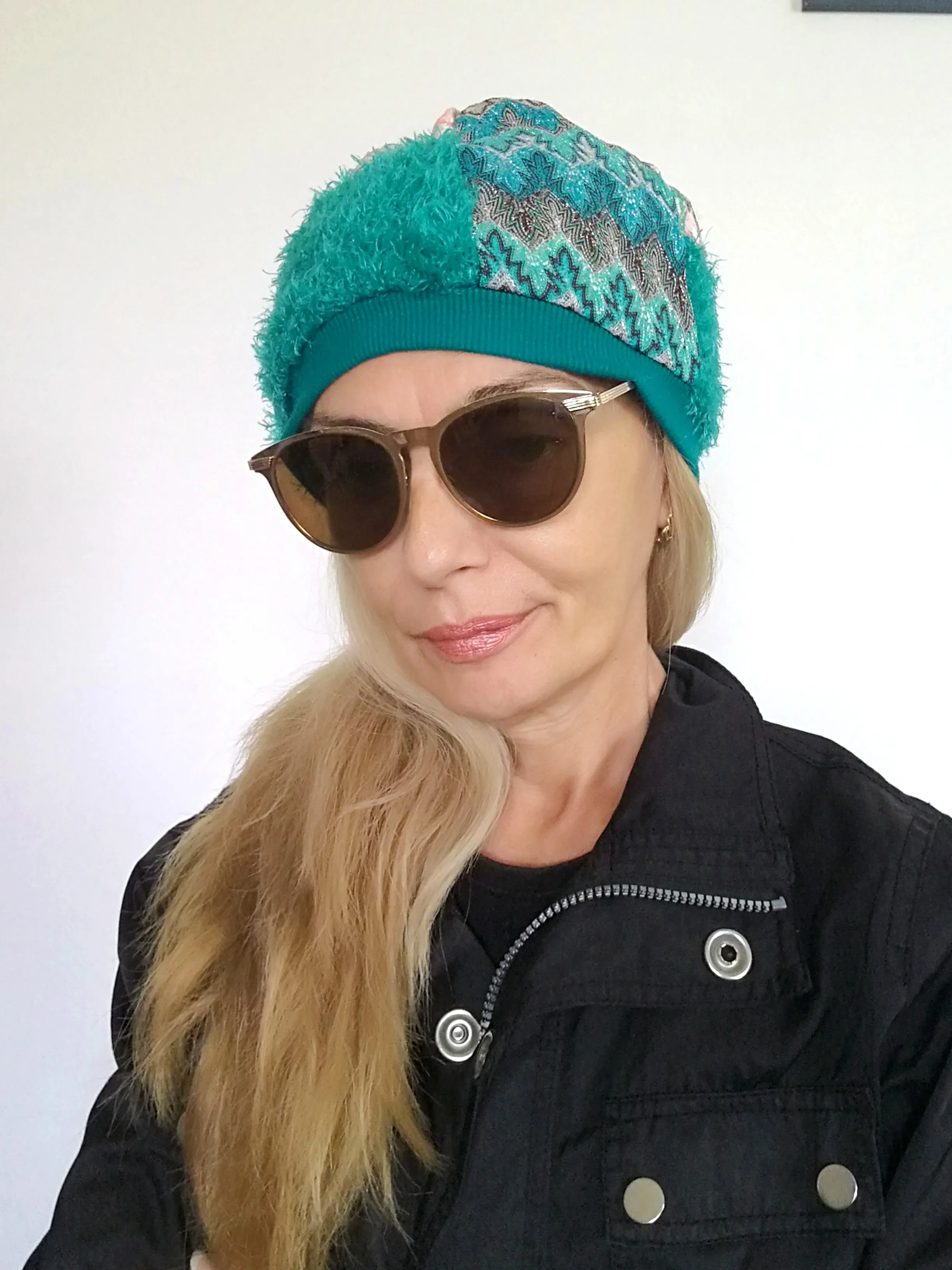 Turquoise Warm Beanie Hat for Women Faux Fur Beanie Hat