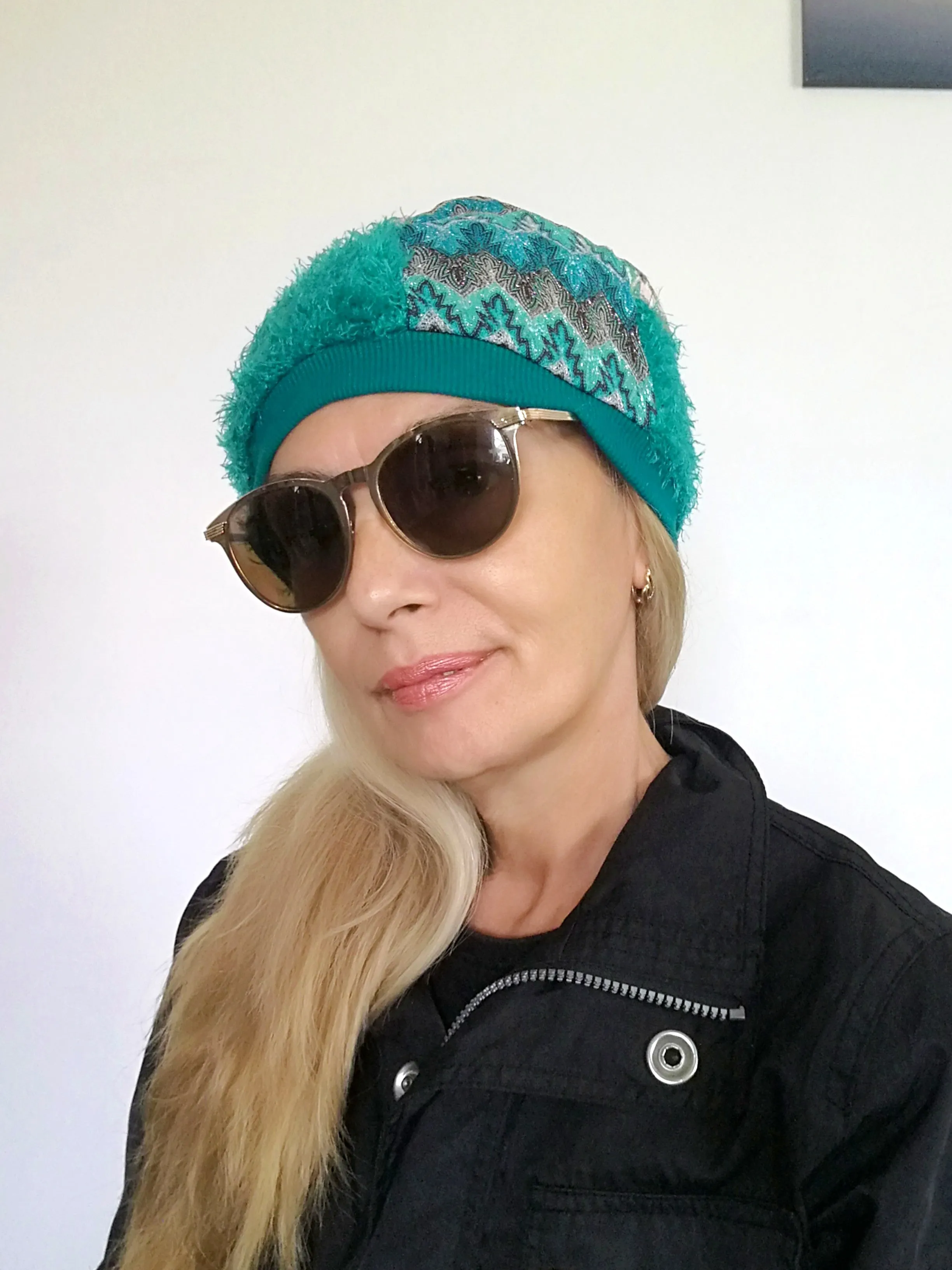 Turquoise Warm Beanie Hat for Women Faux Fur Beanie Hat