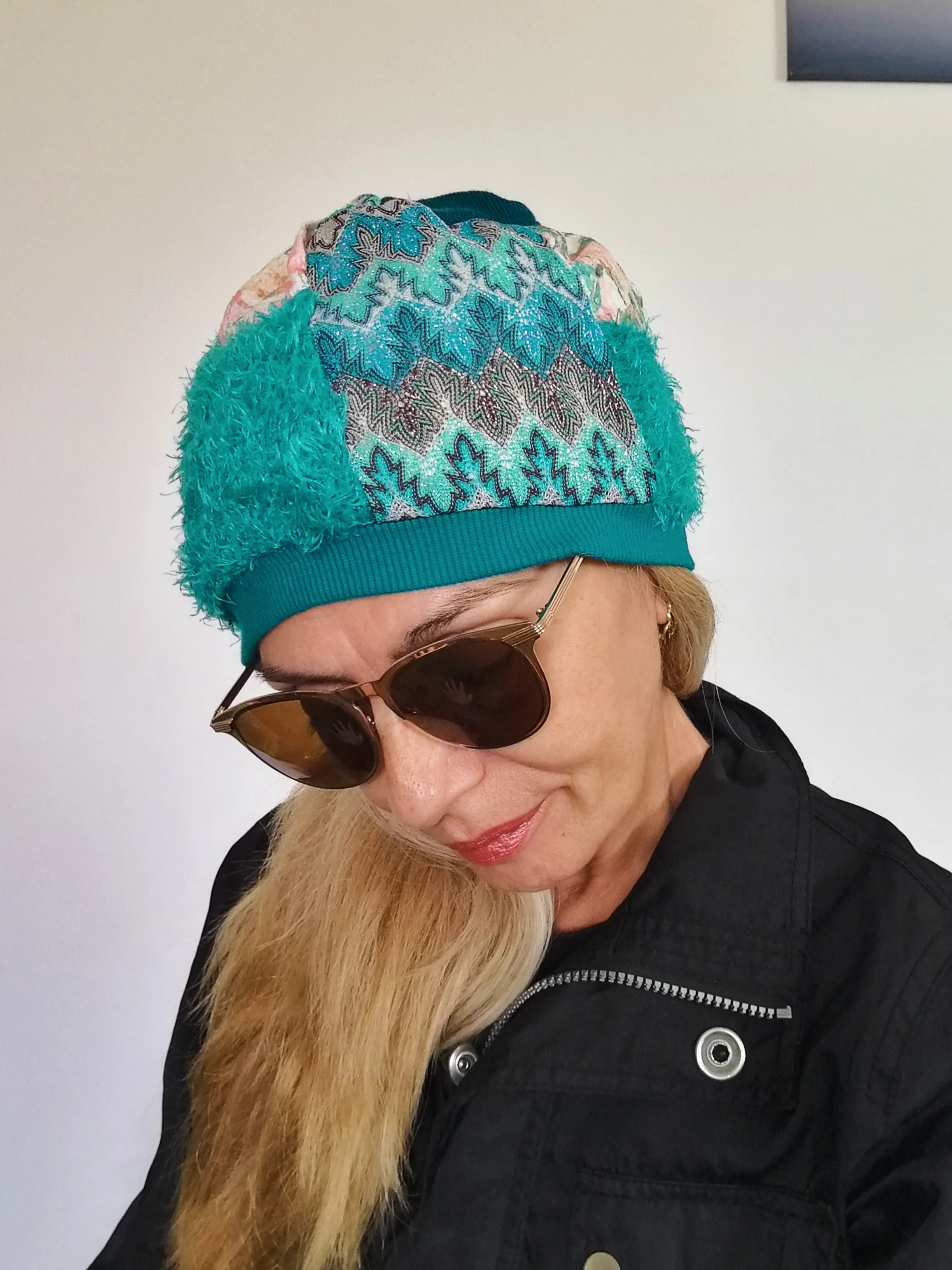 Turquoise Warm Beanie Hat for Women Faux Fur Beanie Hat