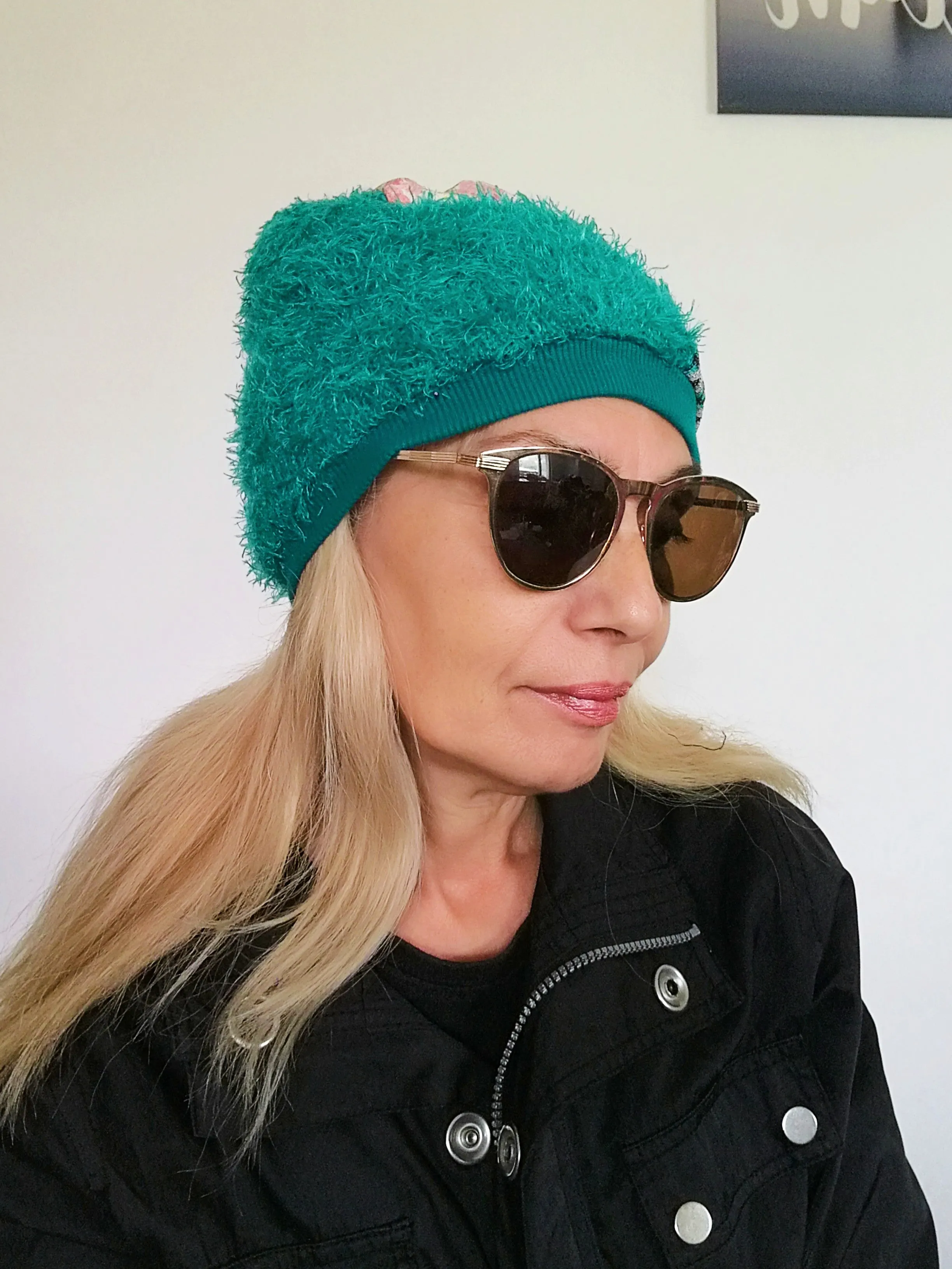 Turquoise Warm Beanie Hat for Women Faux Fur Beanie Hat