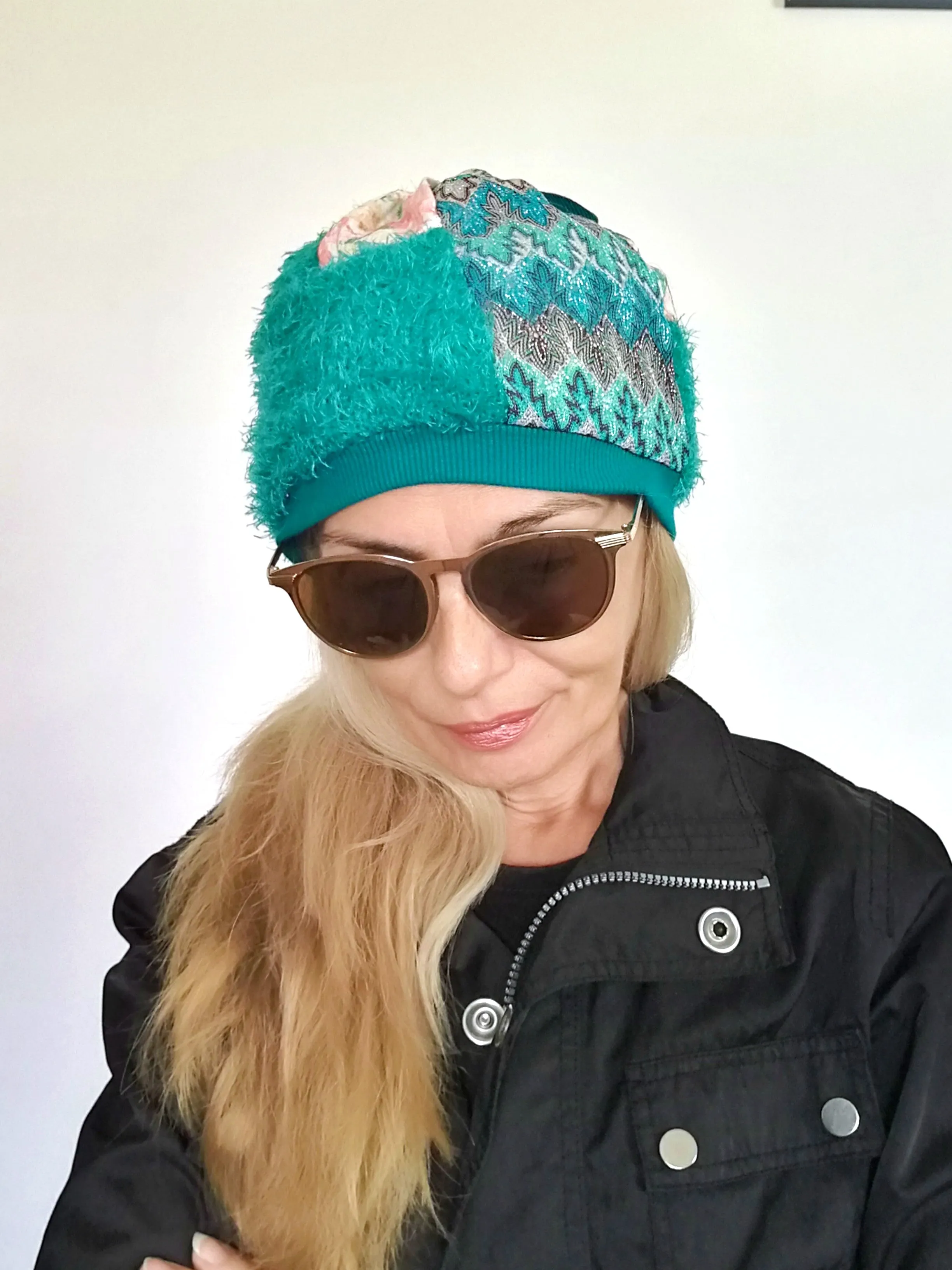 Turquoise Warm Beanie Hat for Women Faux Fur Beanie Hat