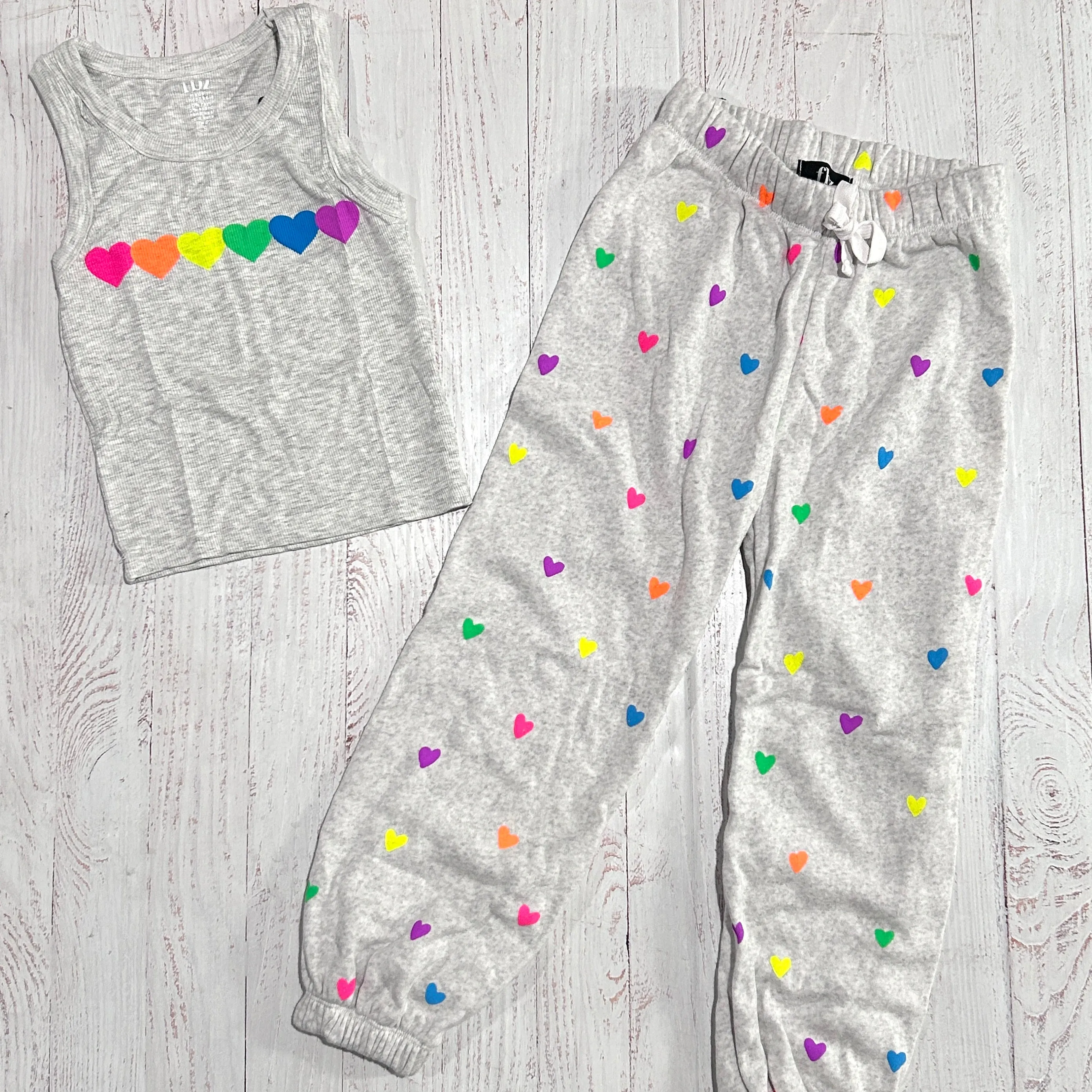 Tween Tops | Gray Tank with Hearts - Neon | Flowers By Zoe