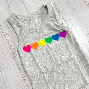 Tween Tops | Gray Tank with Hearts - Neon | Flowers By Zoe