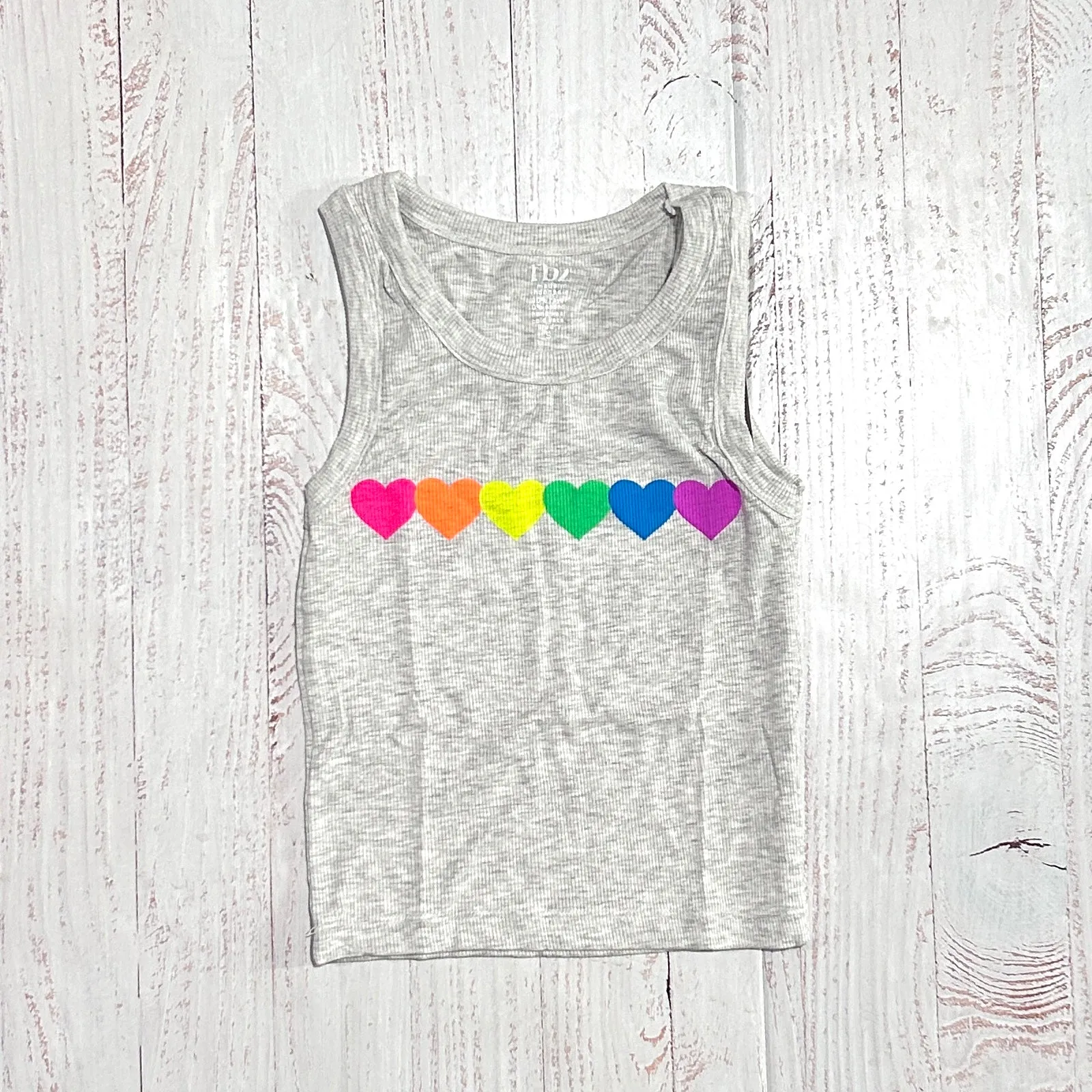 Tween Tops | Gray Tank with Hearts - Neon | Flowers By Zoe