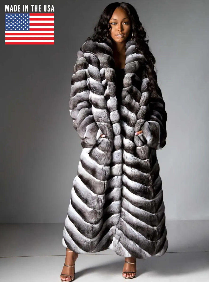 USA Made Chinchilla Fur Coat with Shawl Collar