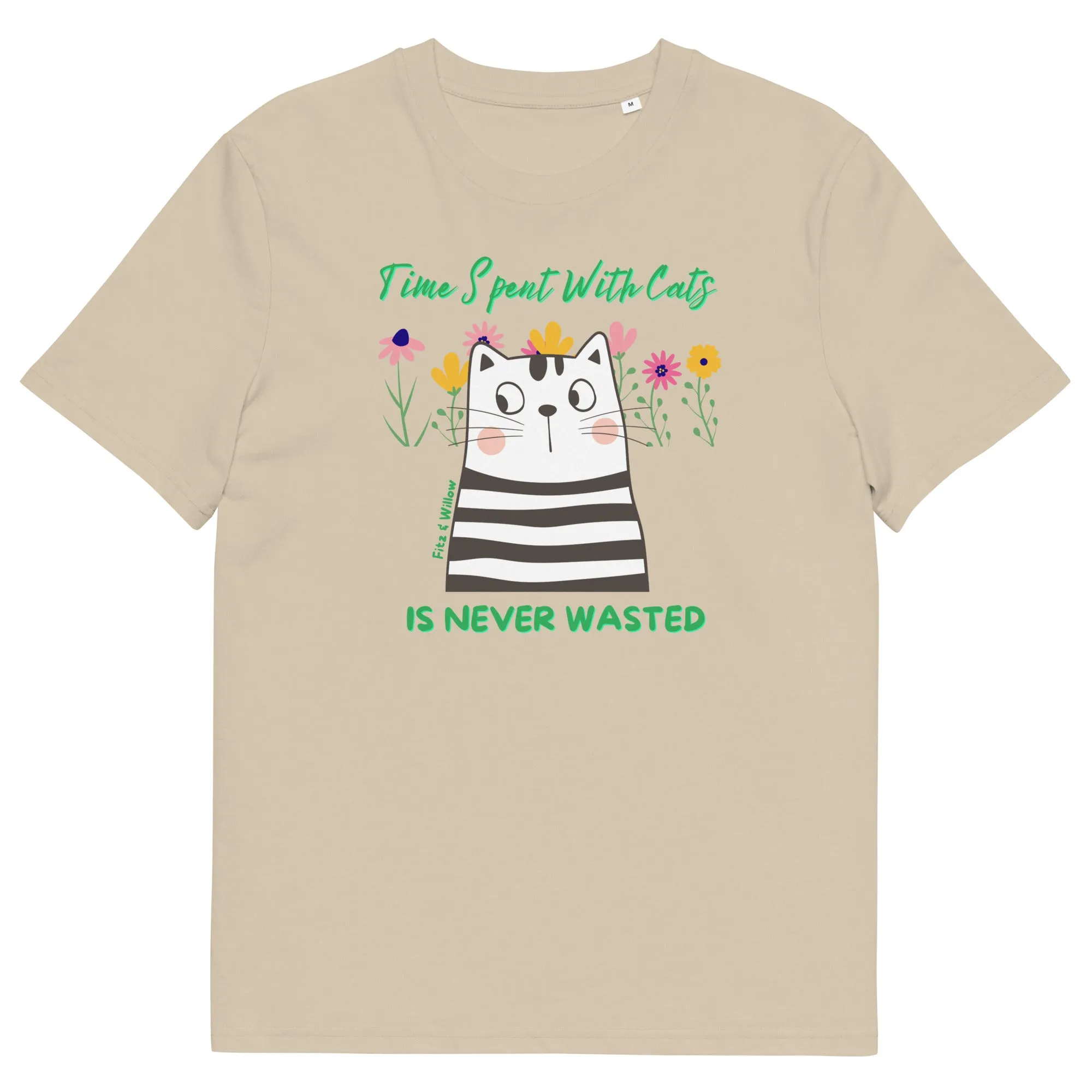 Vegan Cotton Cat T-Shirt | Floral Cat Print, Eco-Friendly