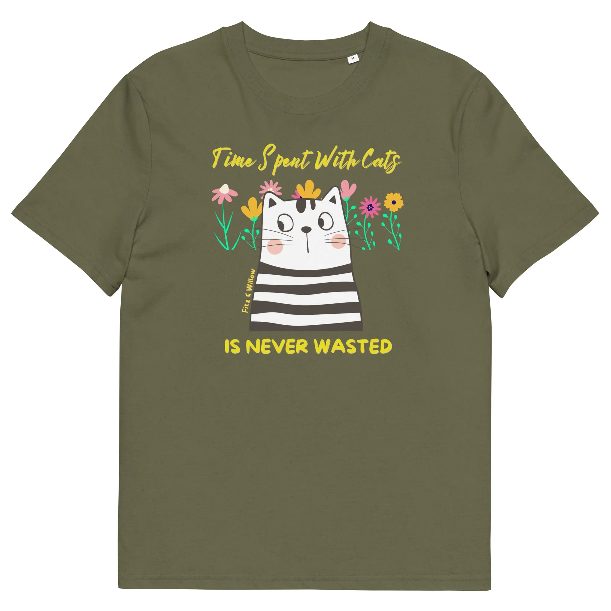 Vegan Cotton Cat T-Shirt | Floral Cat Print, Eco-Friendly