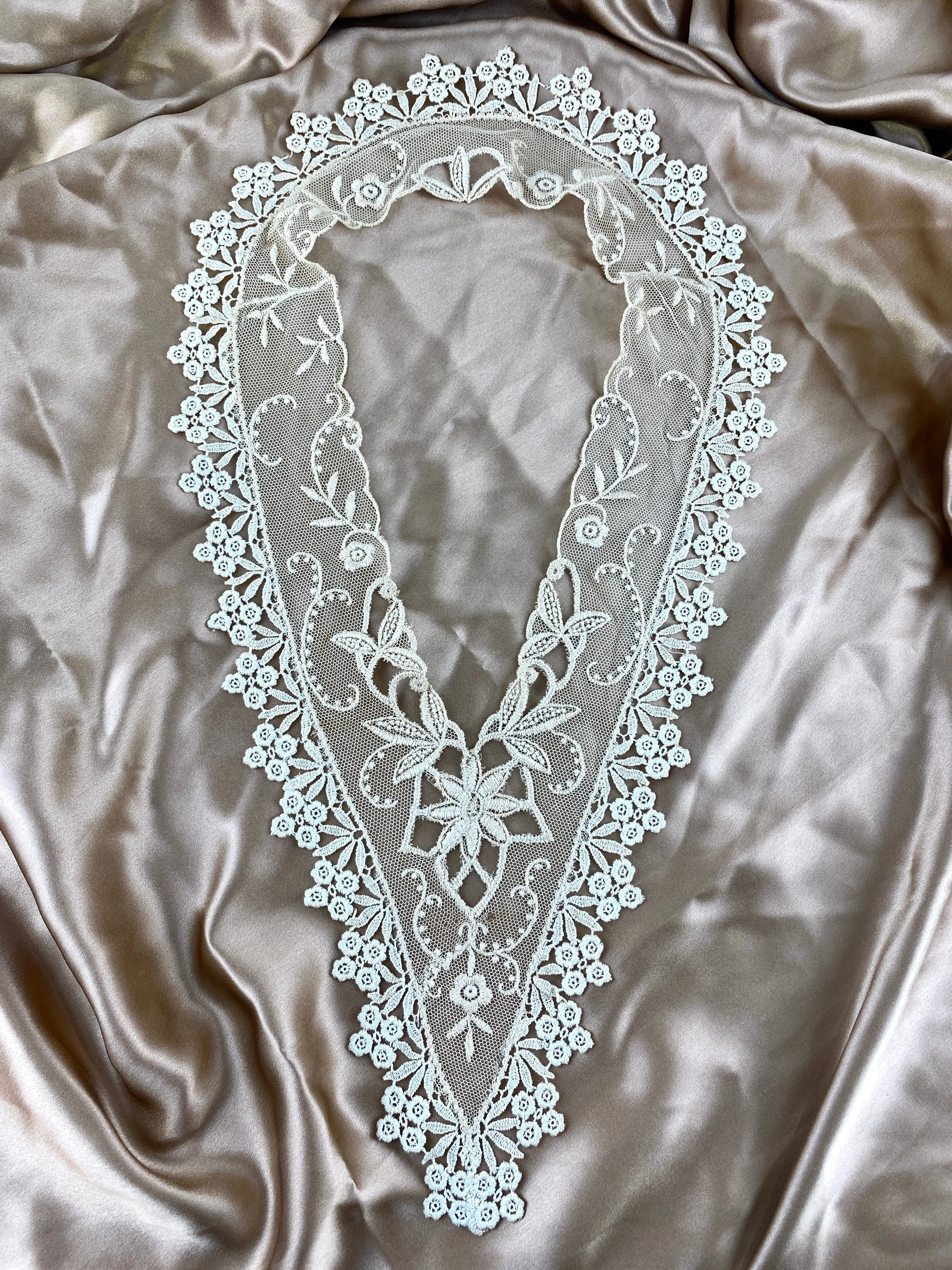 Vintage 1930s Beige Embroidered Tulle Collar