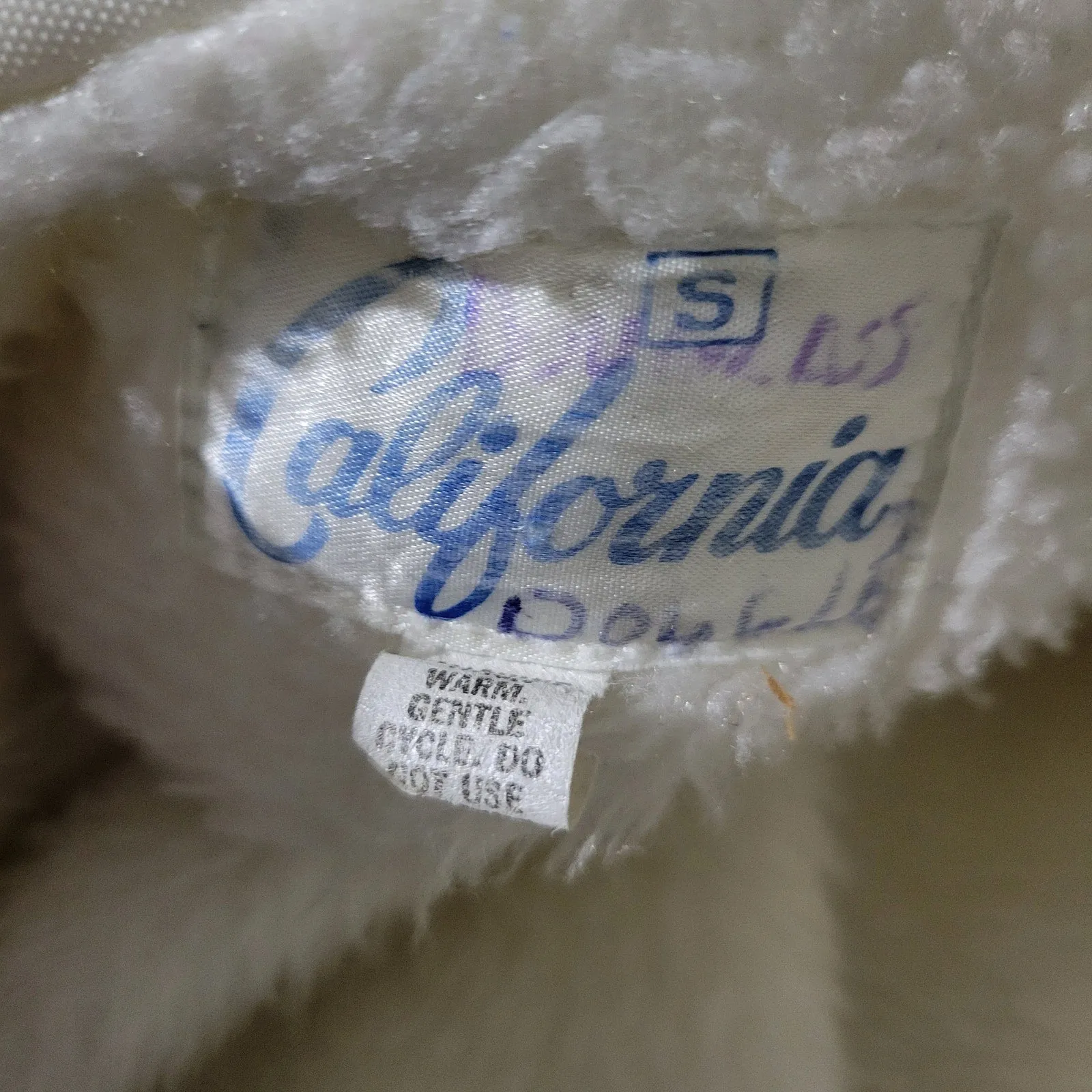 Vintage California White Matte Satin Bomber Jacket Faux Fur Lined Retro Zip Front Small