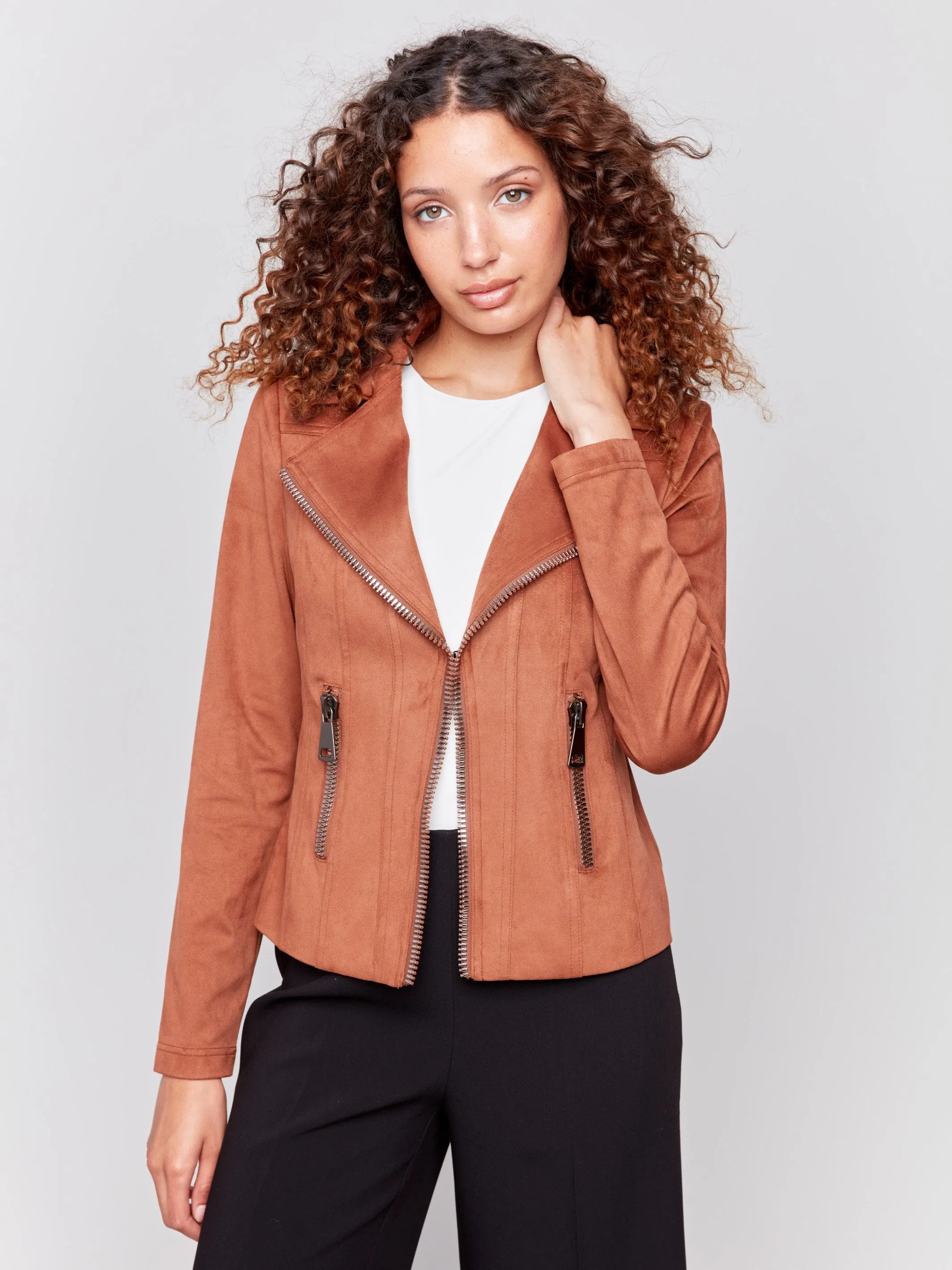 Vintage Faux Suede Perfecto Jacket - Terracotta