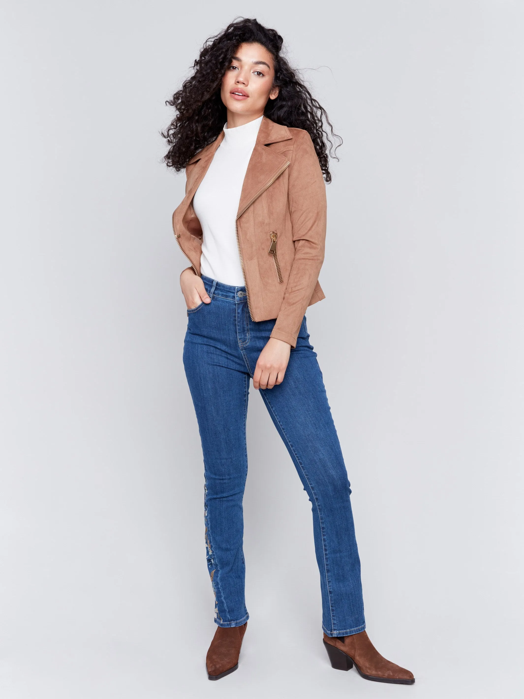 Vintage Faux Suede Perfecto Jacket - Truffle