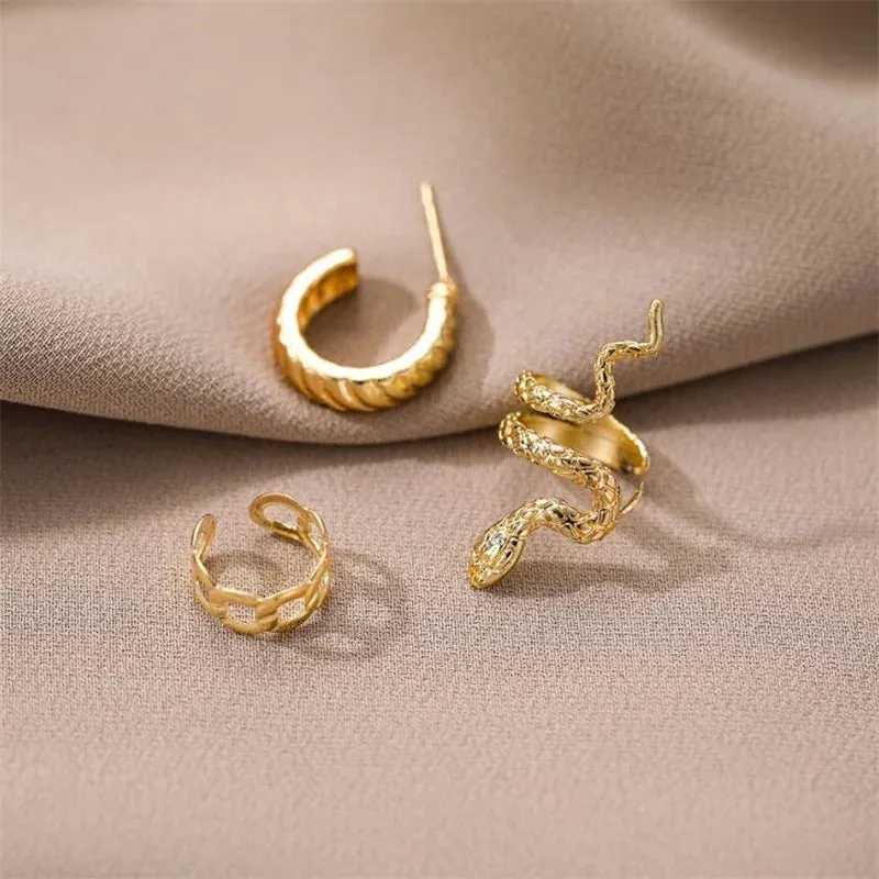 Vintage Gold Snake Charm Round Ear Cuffs Earring for Women