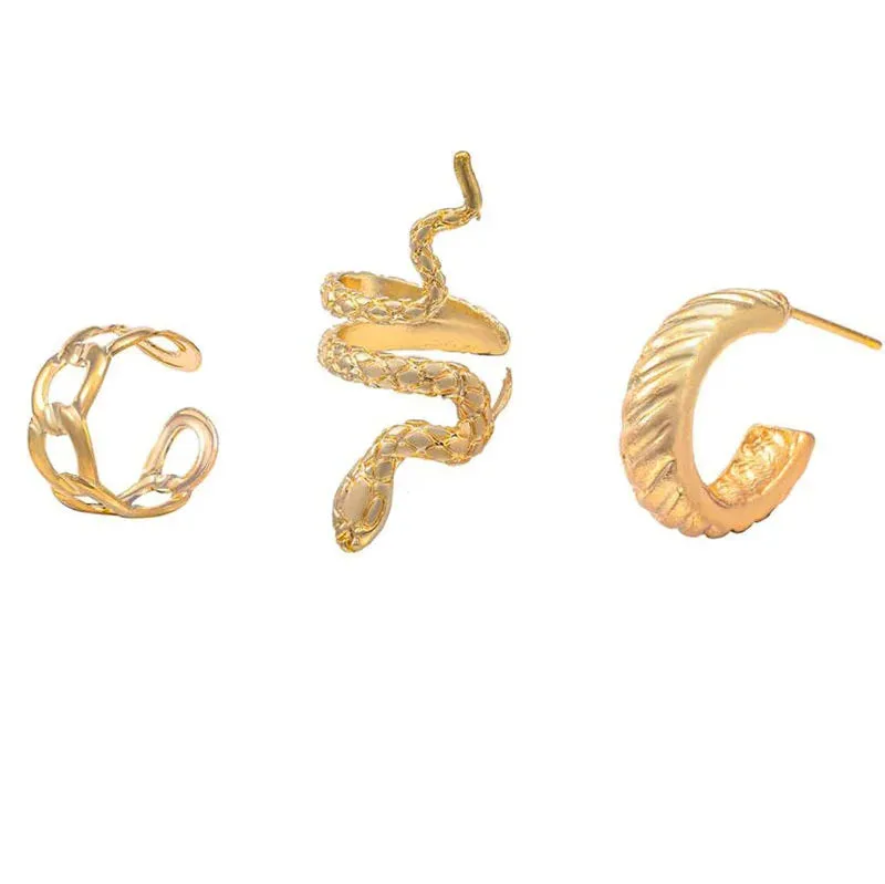 Vintage Gold Snake Charm Round Ear Cuffs Earring for Women