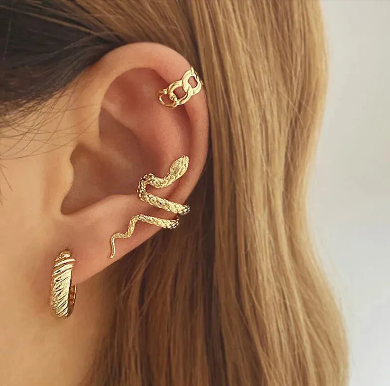 Vintage Gold Snake Charm Round Ear Cuffs Earring for Women