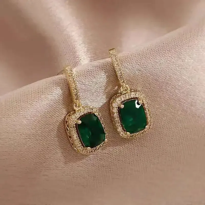 Vintage Ladies Personality Fashion Hanging Luxury Drop Wedding Green Gemstone Earring