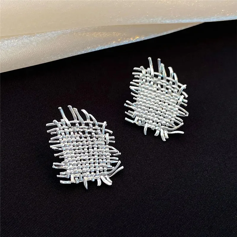 Vintage Metal Stud Gold Twist Square Small Unusual Fashion Earring