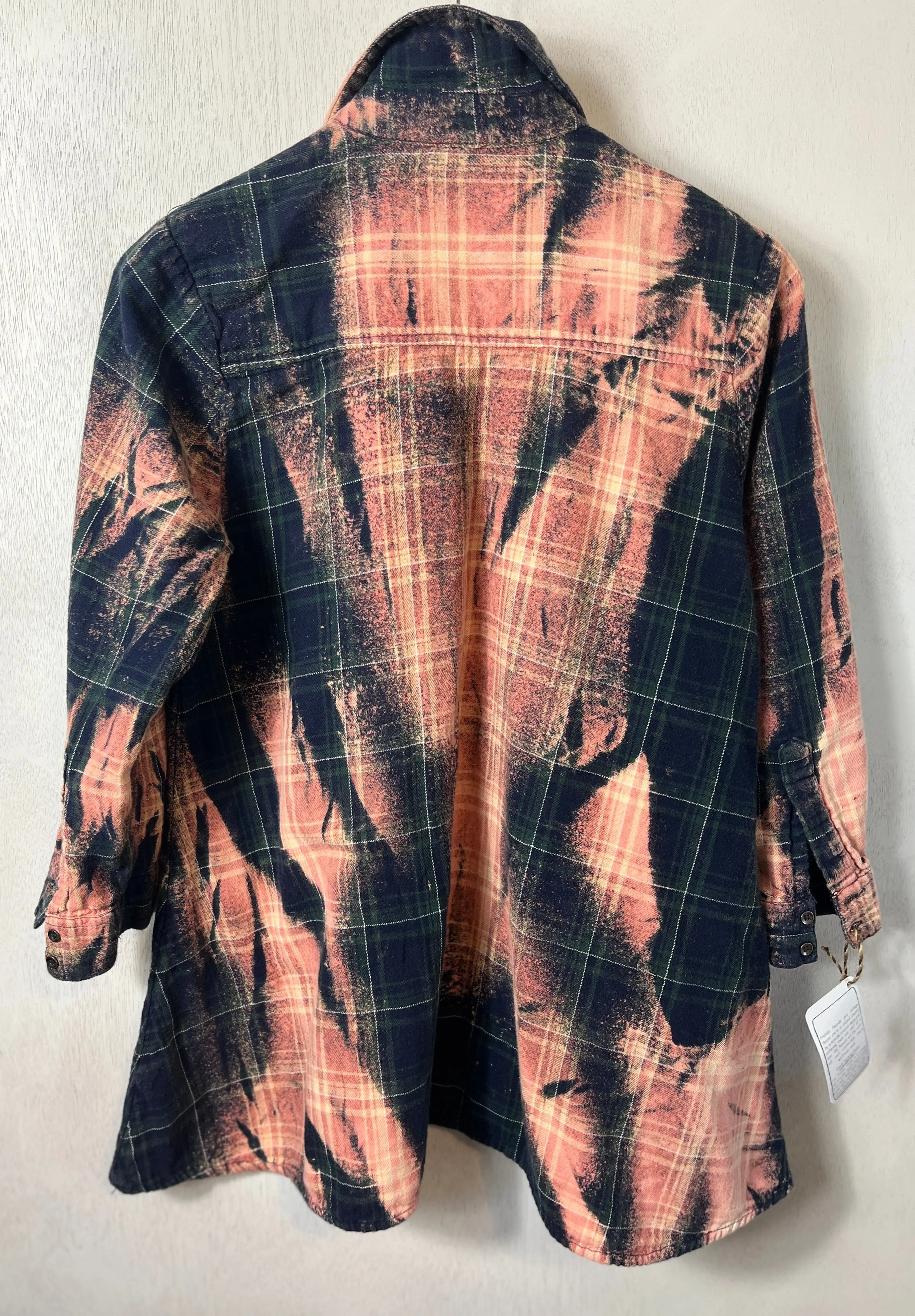 Vintage Navy Blue, Green and Dusty Rose Flannel Tunic Size Small