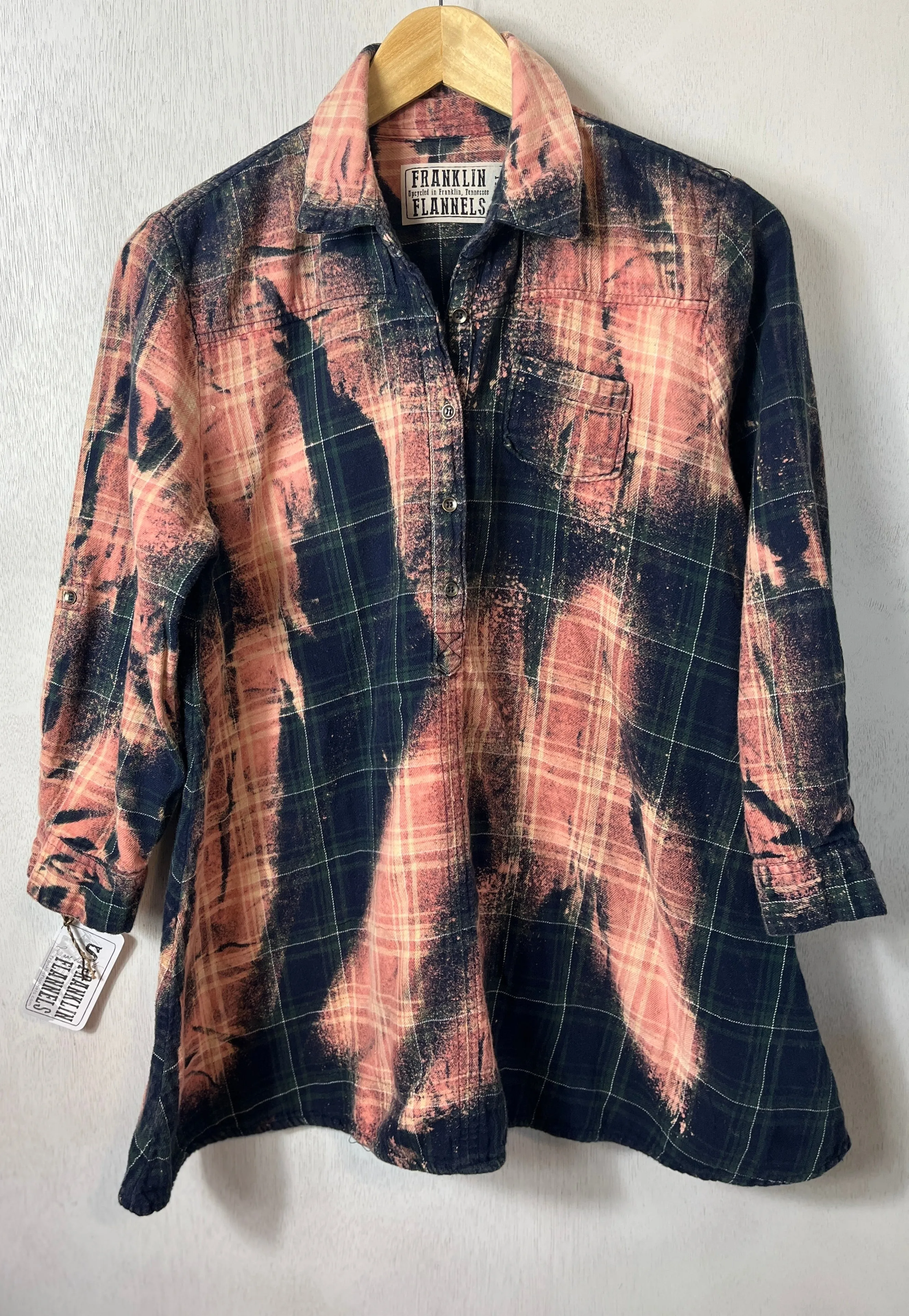 Vintage Navy Blue, Green and Dusty Rose Flannel Tunic Size Small