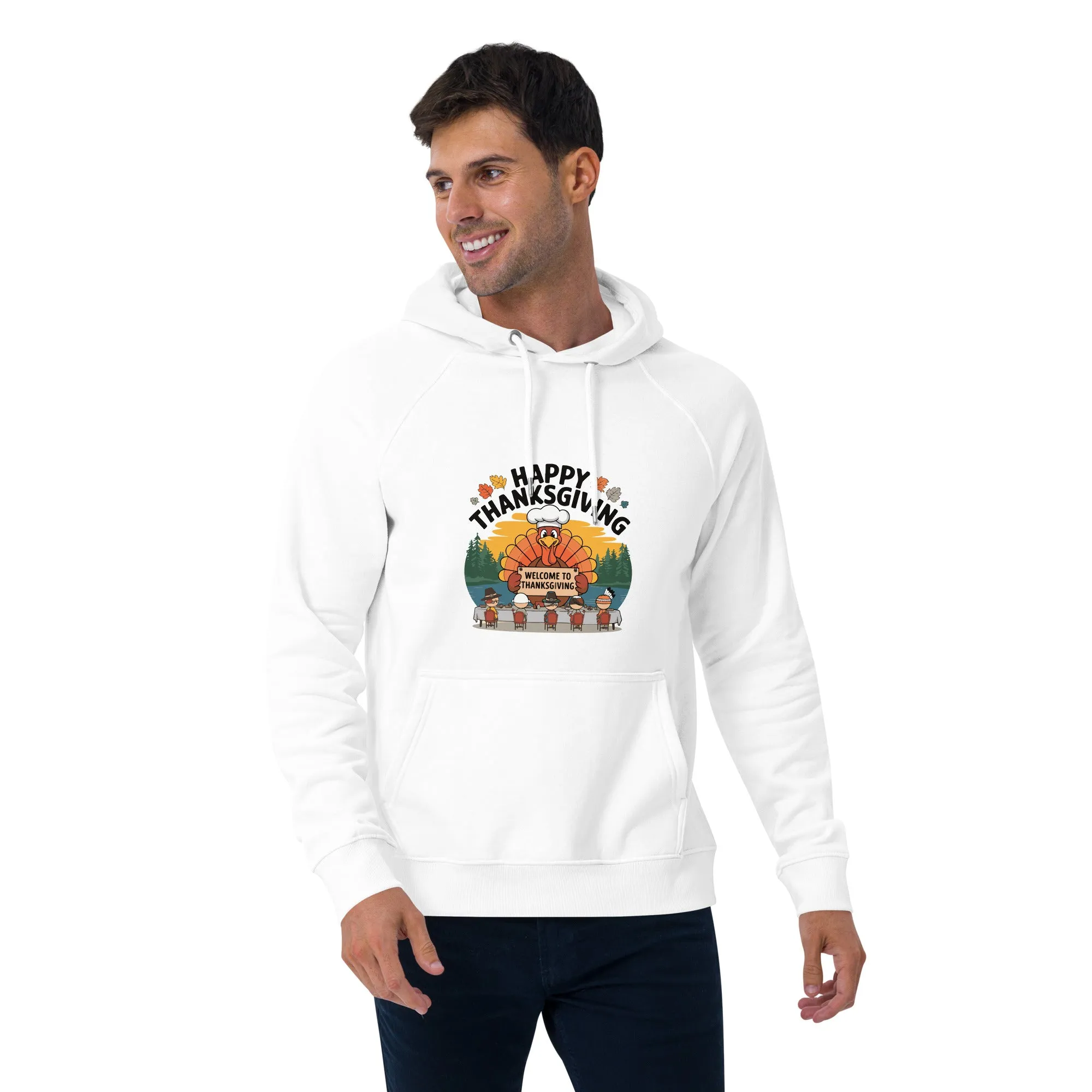 Welcome To Thanksgiving Graphic Men Eco Raglan Hoodie