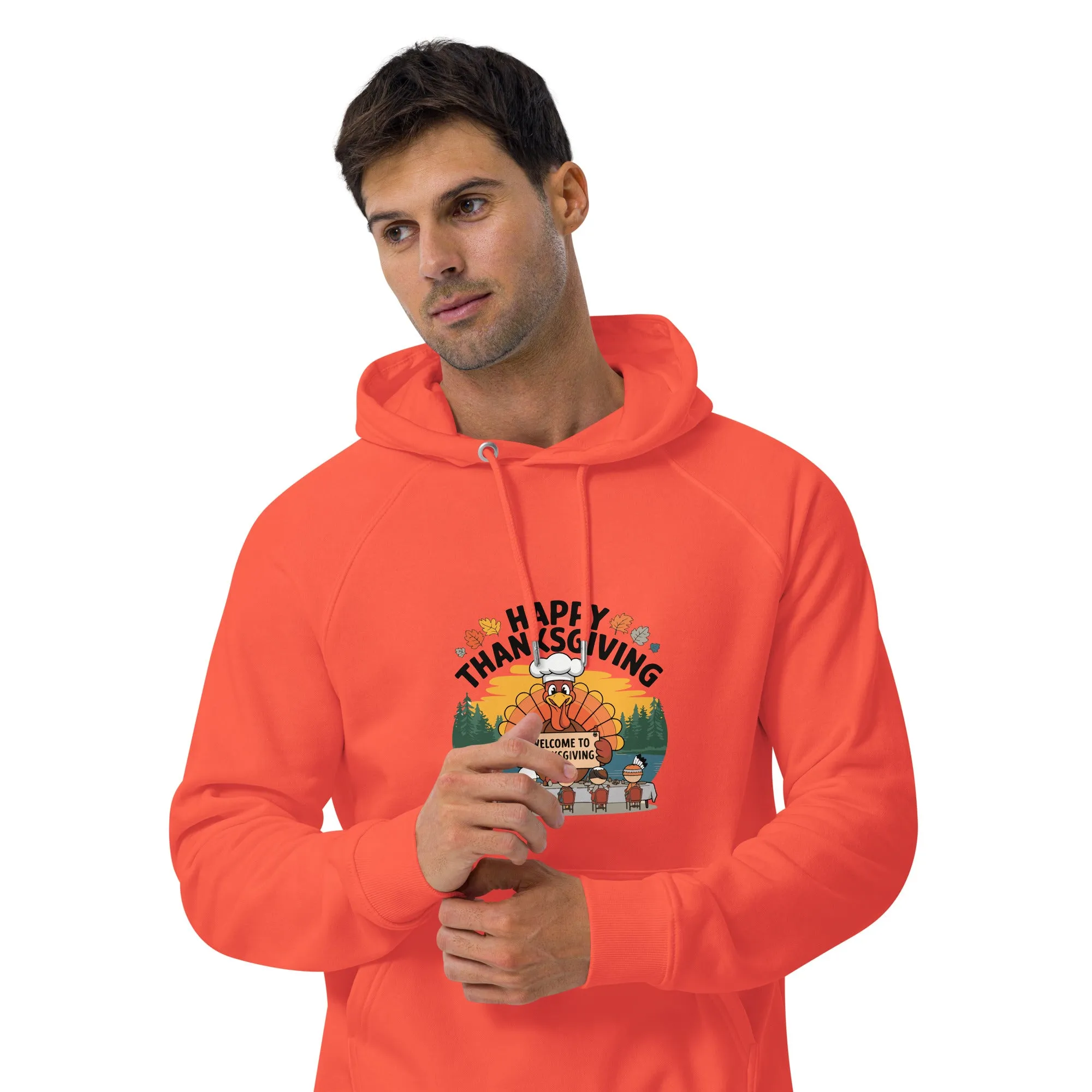 Welcome To Thanksgiving Graphic Men Eco Raglan Hoodie